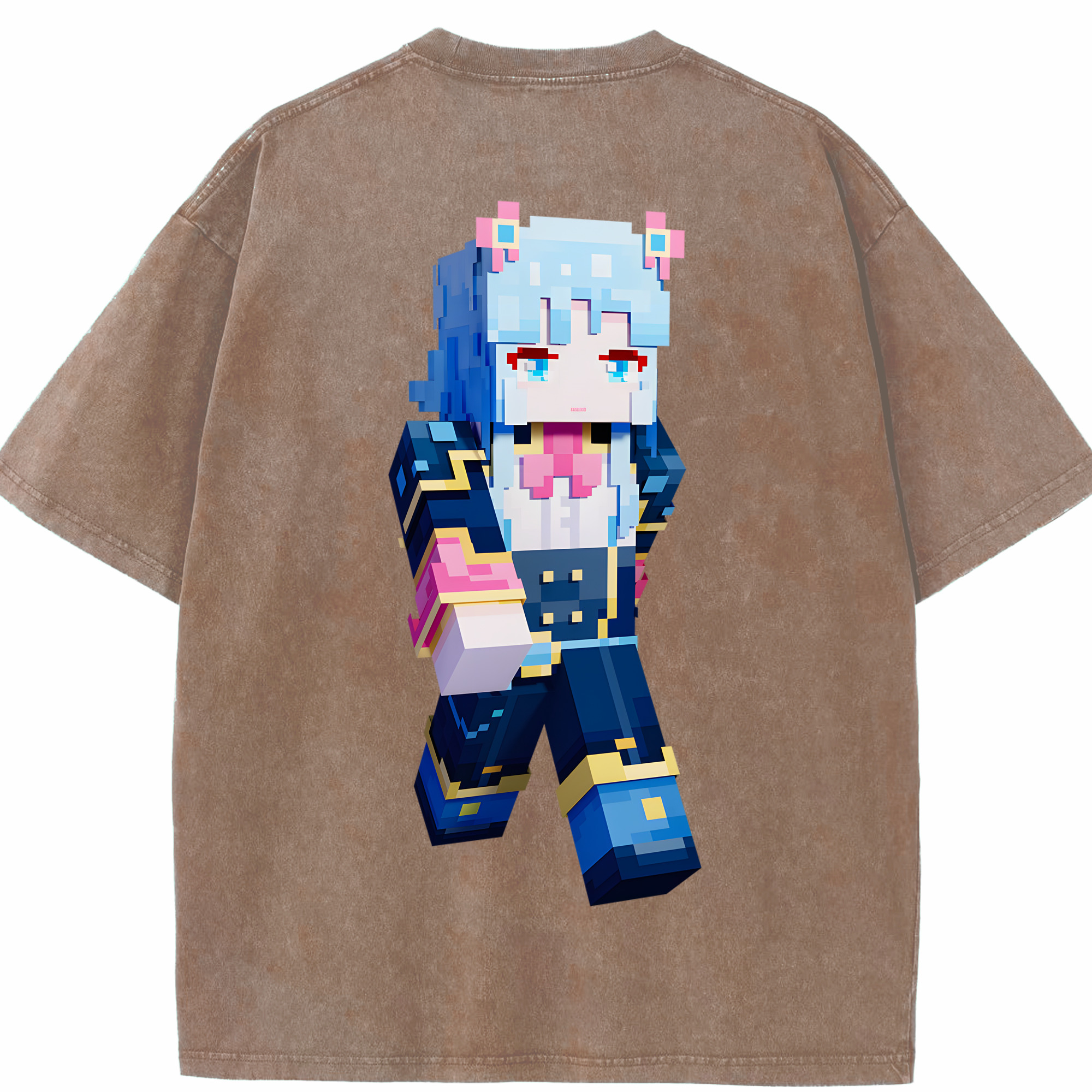 （画像用） マインクラフト ブロックの世界 Minecraft MC Block world 綿100% ヴィンテージ風 半袖Tシャツ（背面プリント）