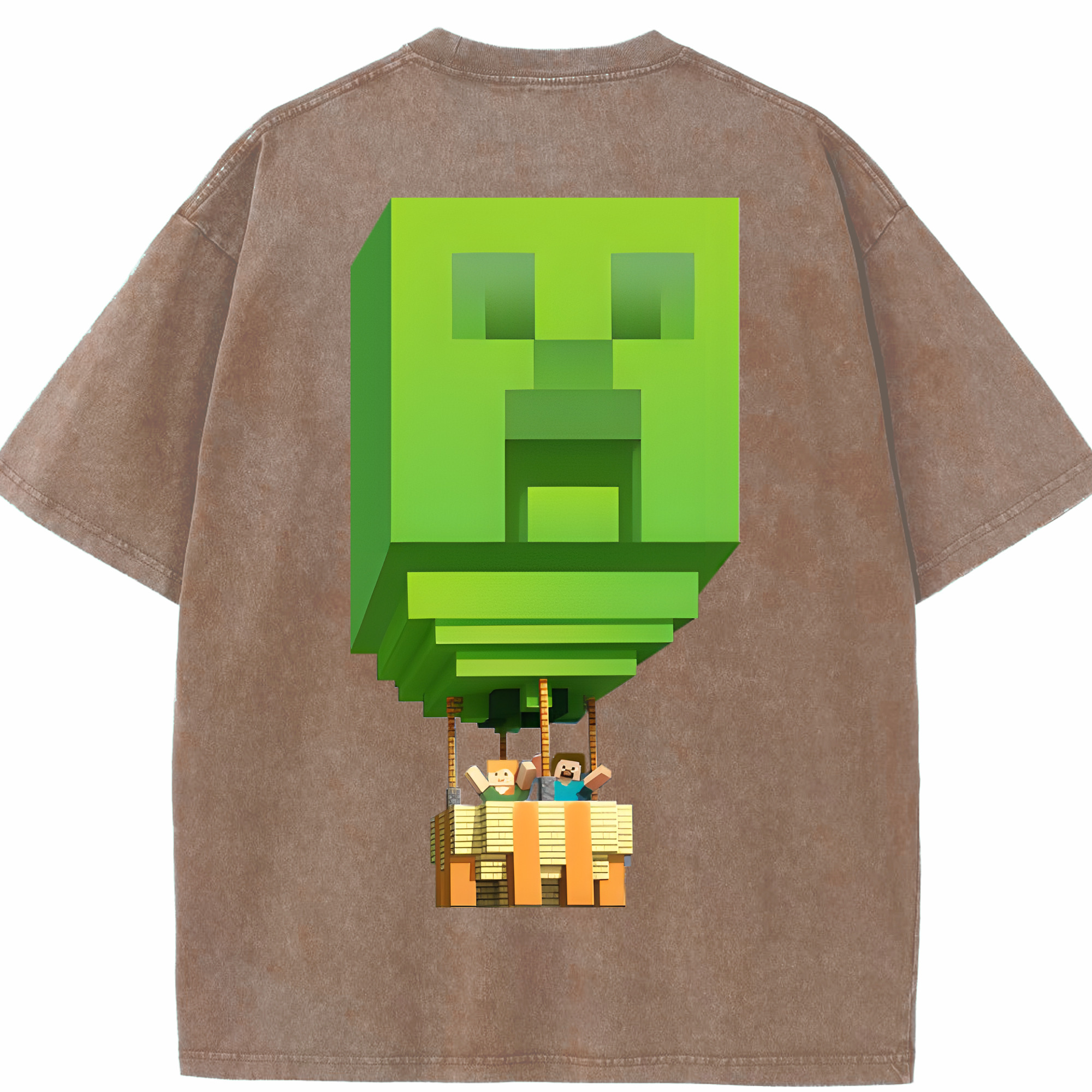（画像用） マインクラフト ブロックの世界 Minecraft MC Block world 綿100% ヴィンテージ風 半袖Tシャツ（背面プリント）