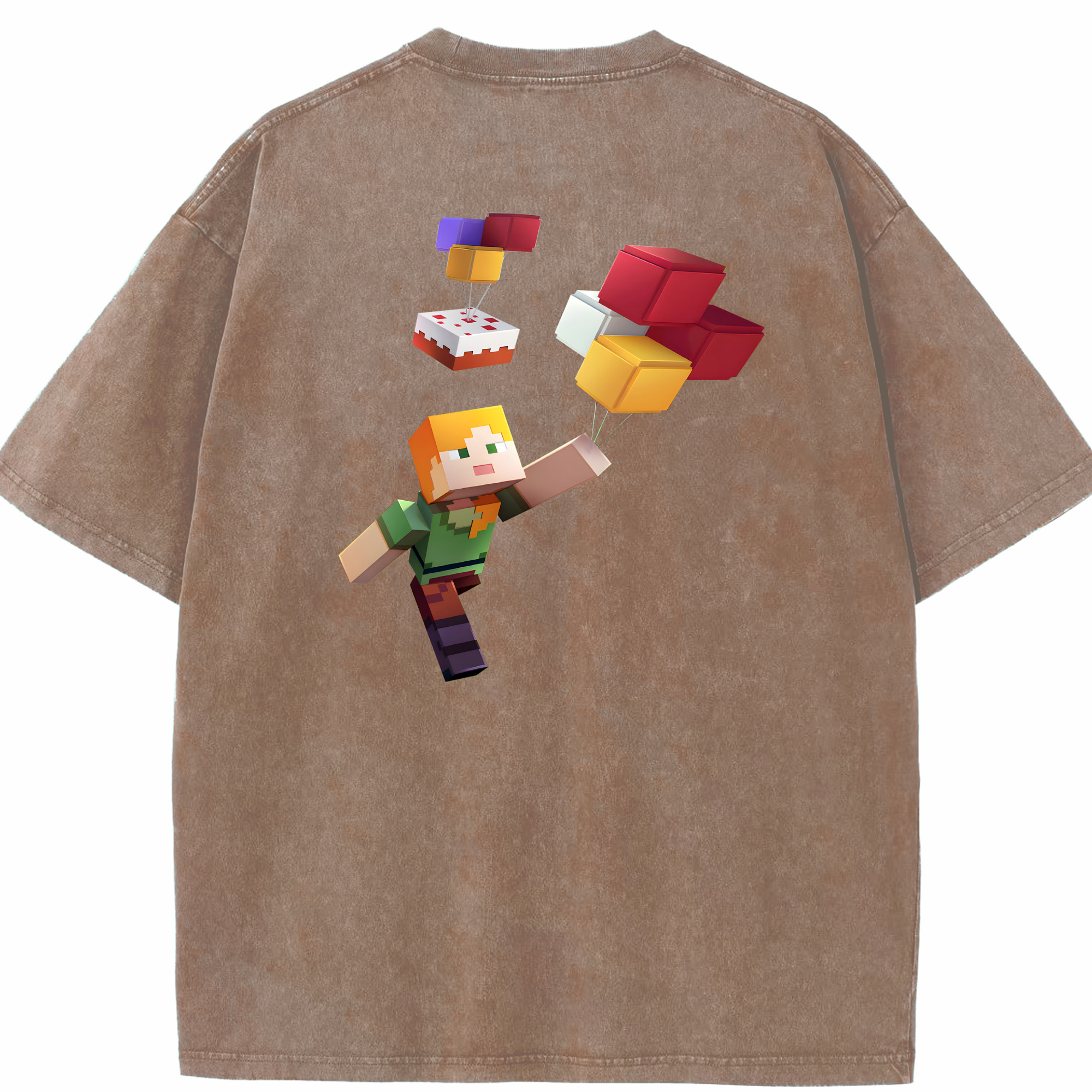 （画像用） マインクラフト ブロックの世界 Minecraft MC Block world 綿100% ヴィンテージ風 半袖Tシャツ（背面プリント）