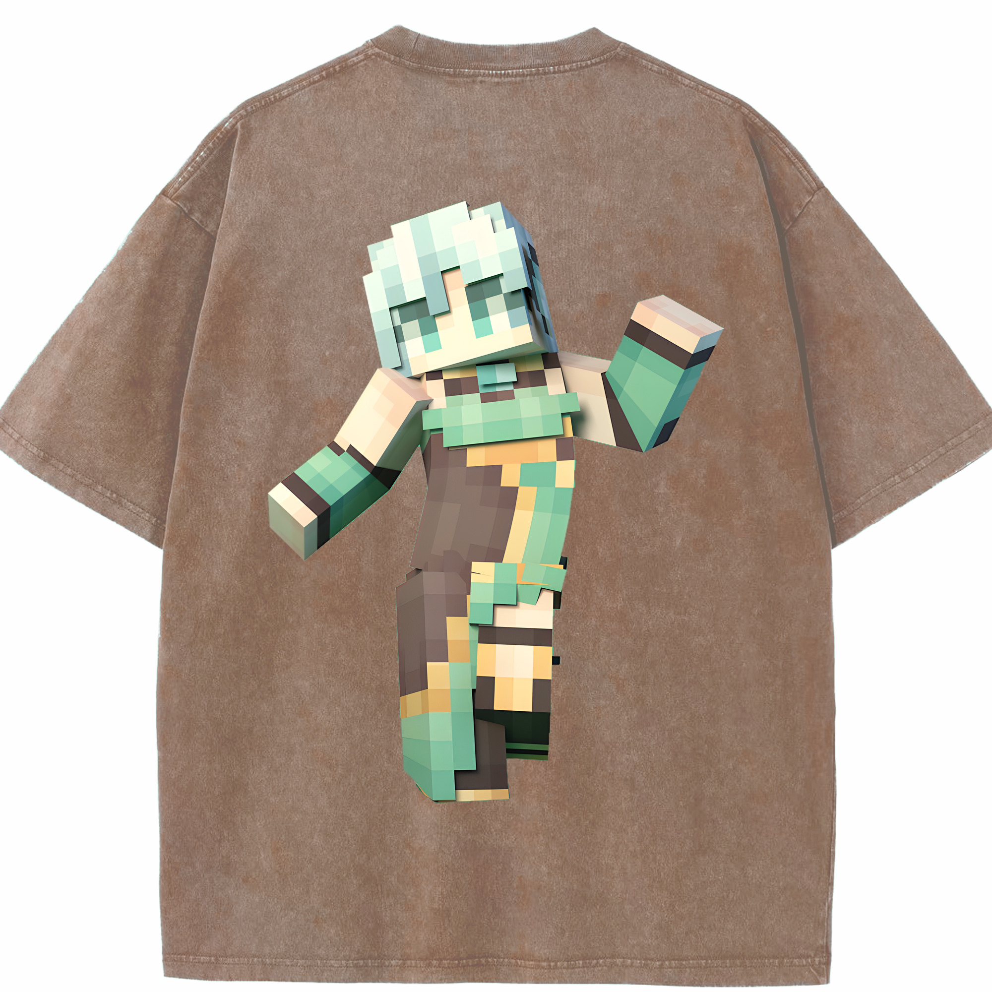 （画像用） マインクラフト ブロックの世界 Minecraft MC Block world 綿100% ヴィンテージ風 半袖Tシャツ（背面プリント）