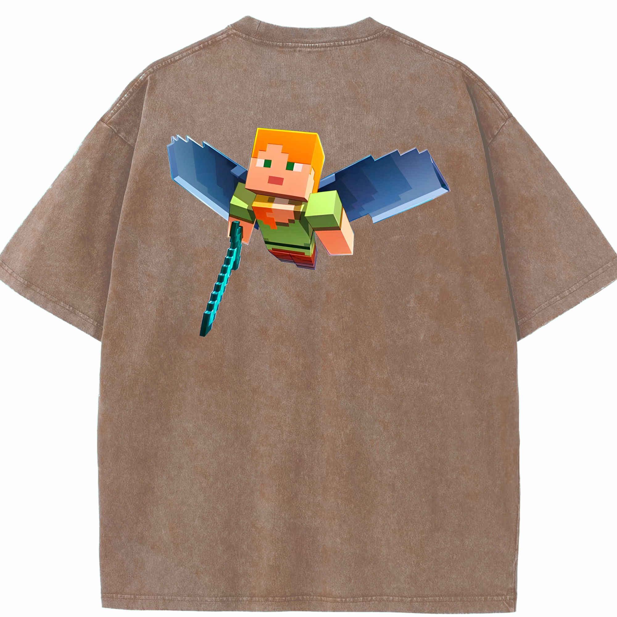 （画像用） マインクラフト ブロックの世界 Minecraft MC Block world 綿100% ヴィンテージ風 半袖Tシャツ（背面プリント）