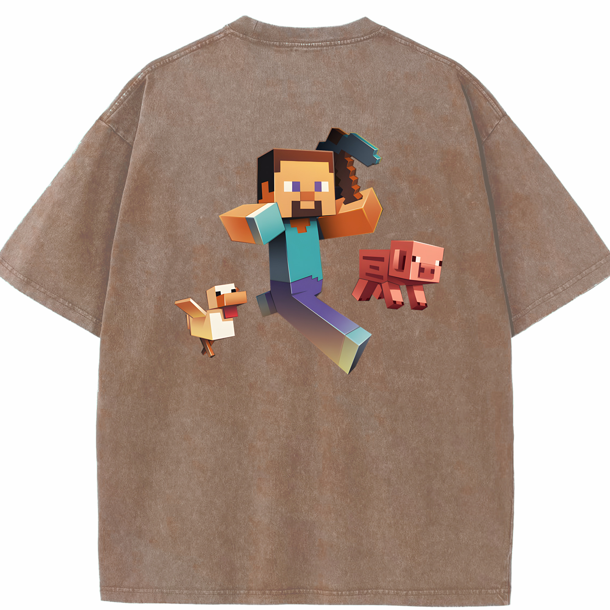 （画像用） マインクラフト ブロックの世界 Minecraft MC Block world 綿100% ヴィンテージ風 半袖Tシャツ（背面プリント）