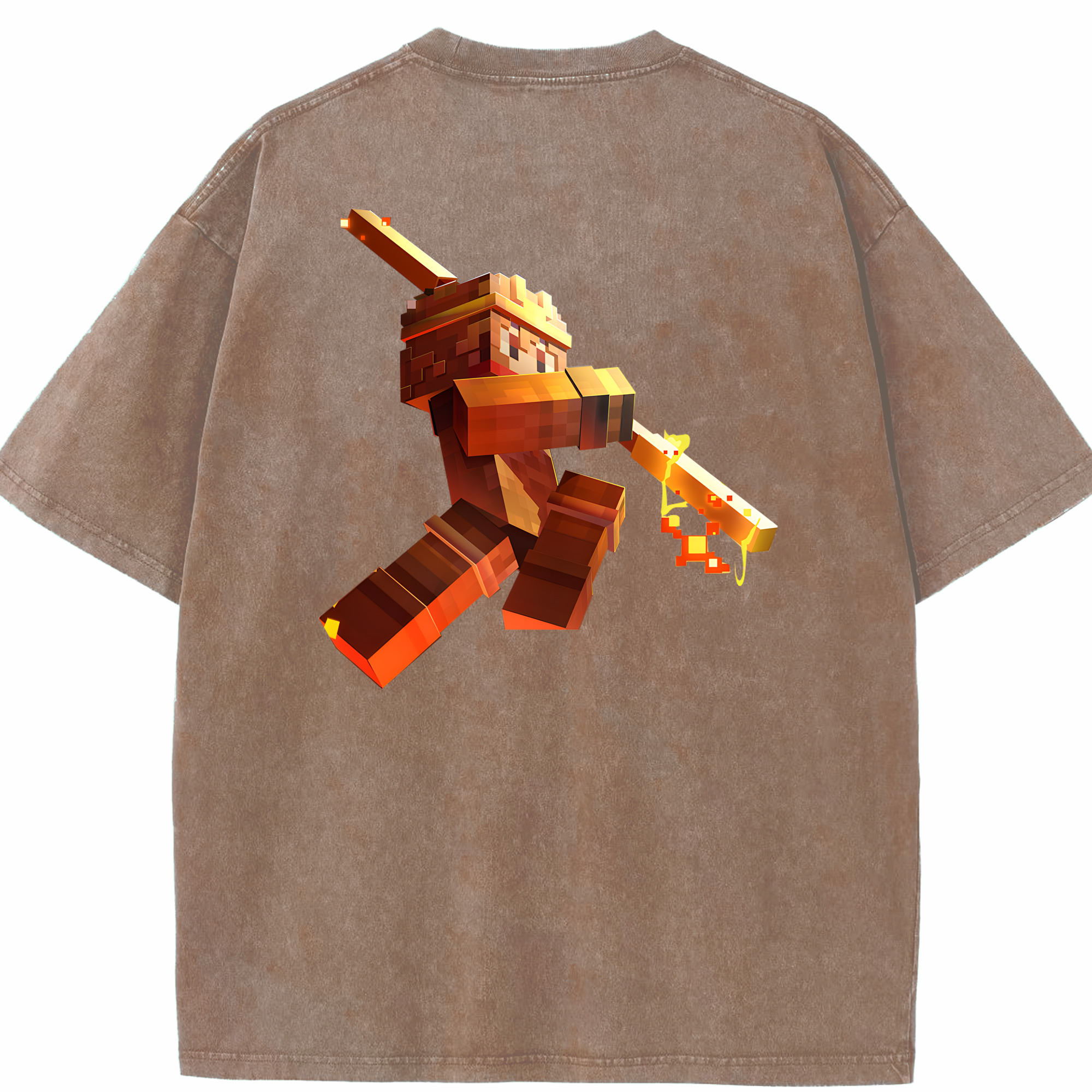 （画像用） マインクラフト ブロックの世界 Minecraft MC Block world 綿100% ヴィンテージ風 半袖Tシャツ（背面プリント）
