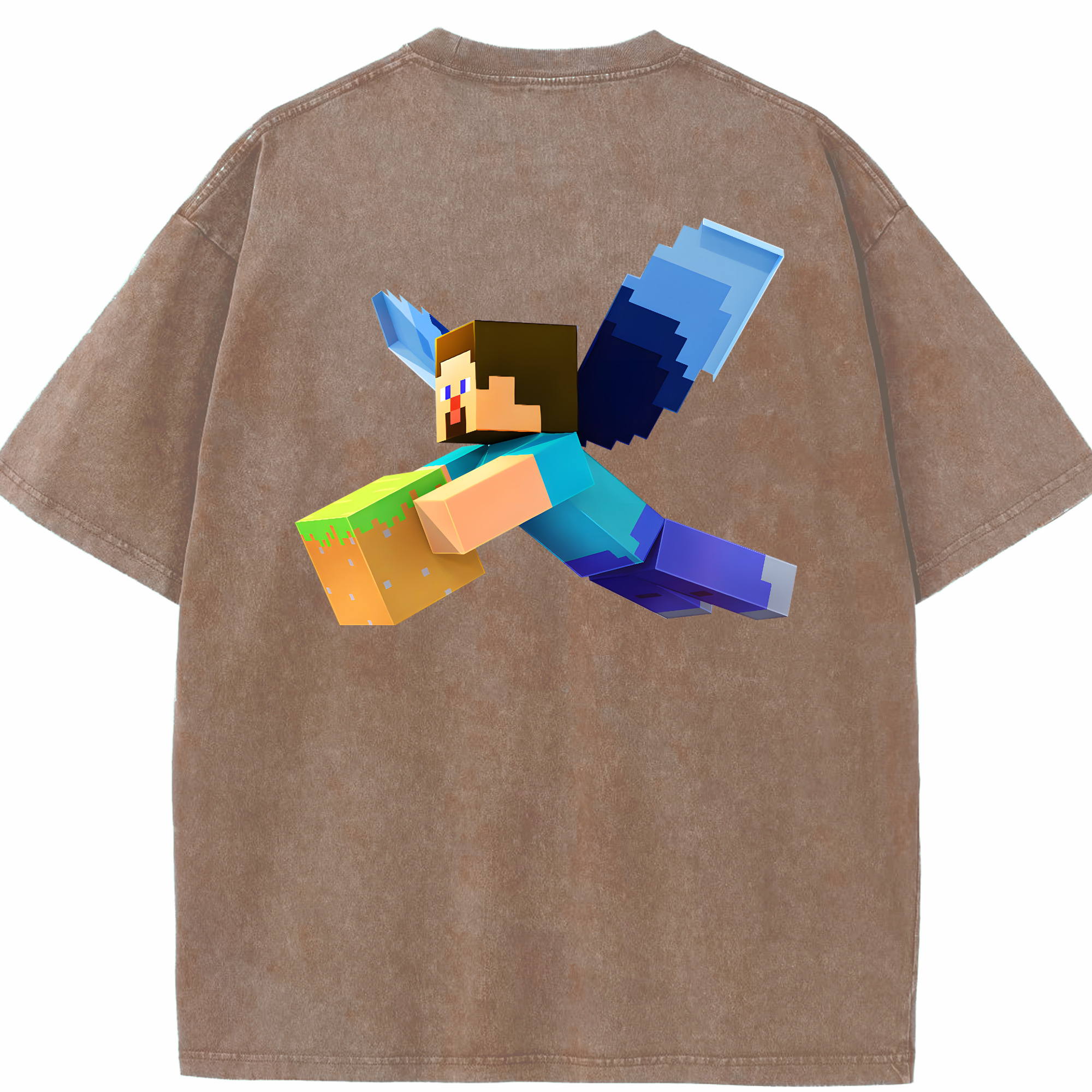 （画像用） マインクラフト ブロックの世界 Minecraft MC Block world 綿100% ヴィンテージ風 半袖Tシャツ（背面プリント）