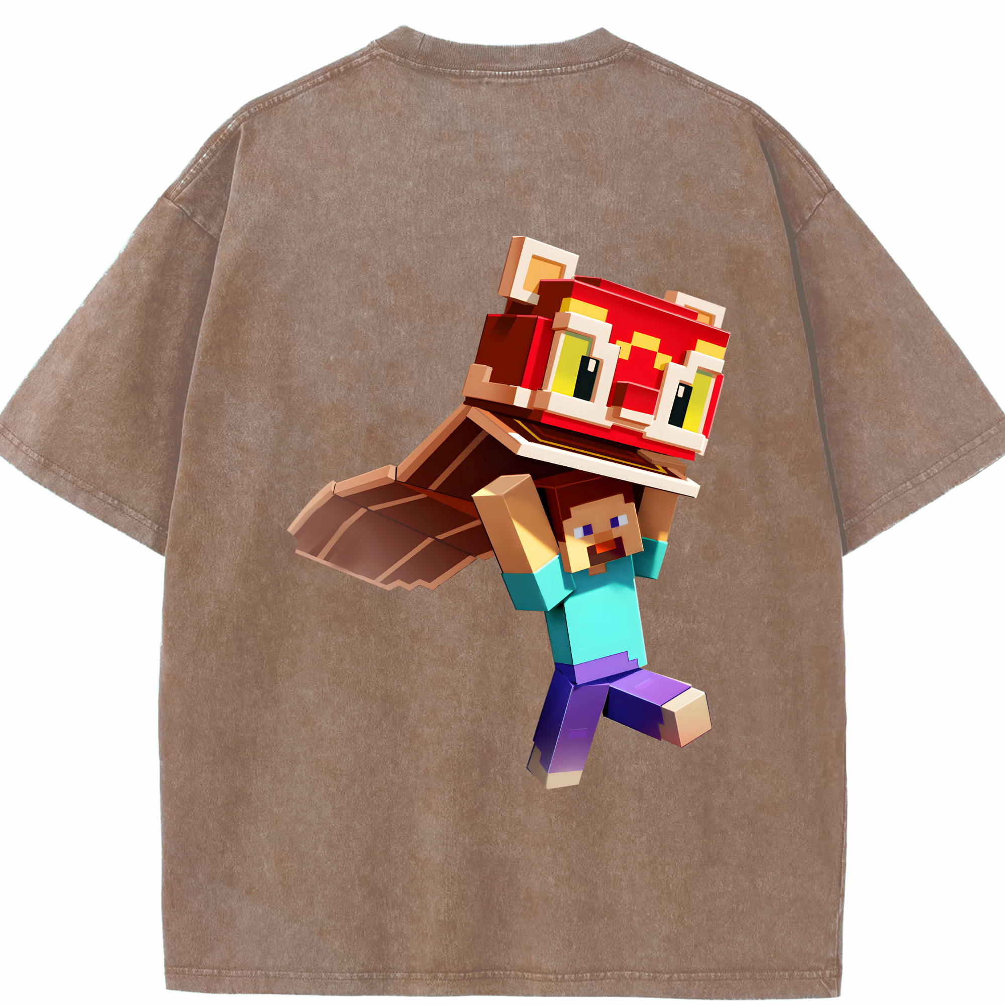 （画像用） マインクラフト ブロックの世界 Minecraft MC Block world 綿100% ヴィンテージ風 半袖Tシャツ（背面プリント）