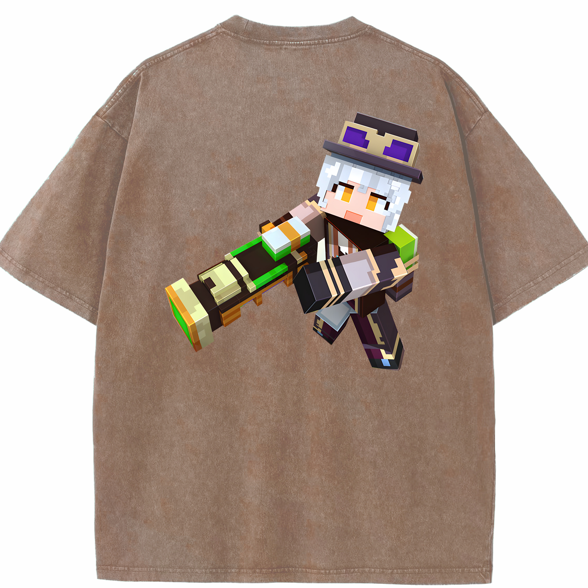 （画像用） マインクラフト ブロックの世界 Minecraft MC Block world 綿100% ヴィンテージ風 半袖Tシャツ（背面プリント）