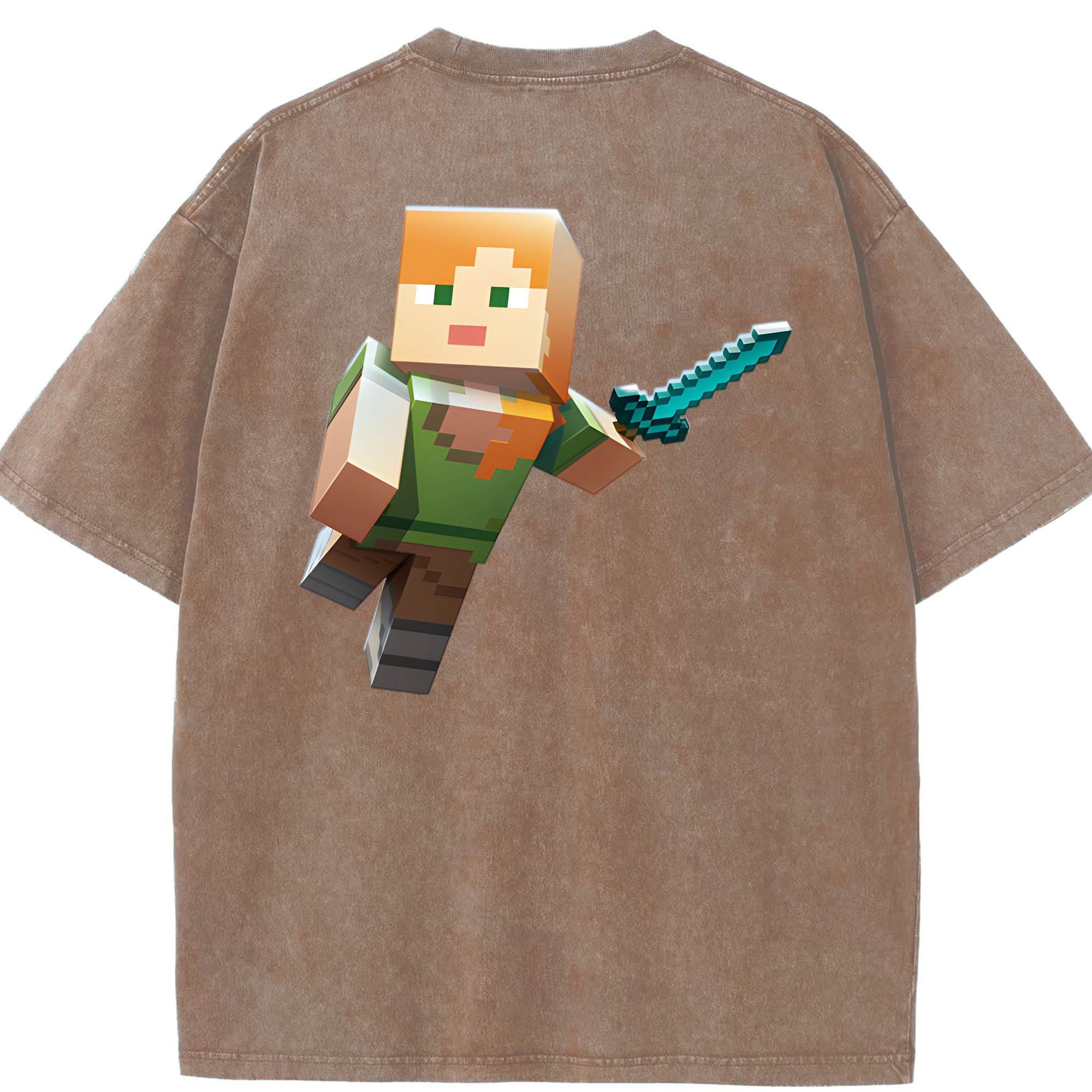（画像用） マインクラフト ブロックの世界 Minecraft MC Block world 綿100% ヴィンテージ風 半袖Tシャツ（背面プリント）