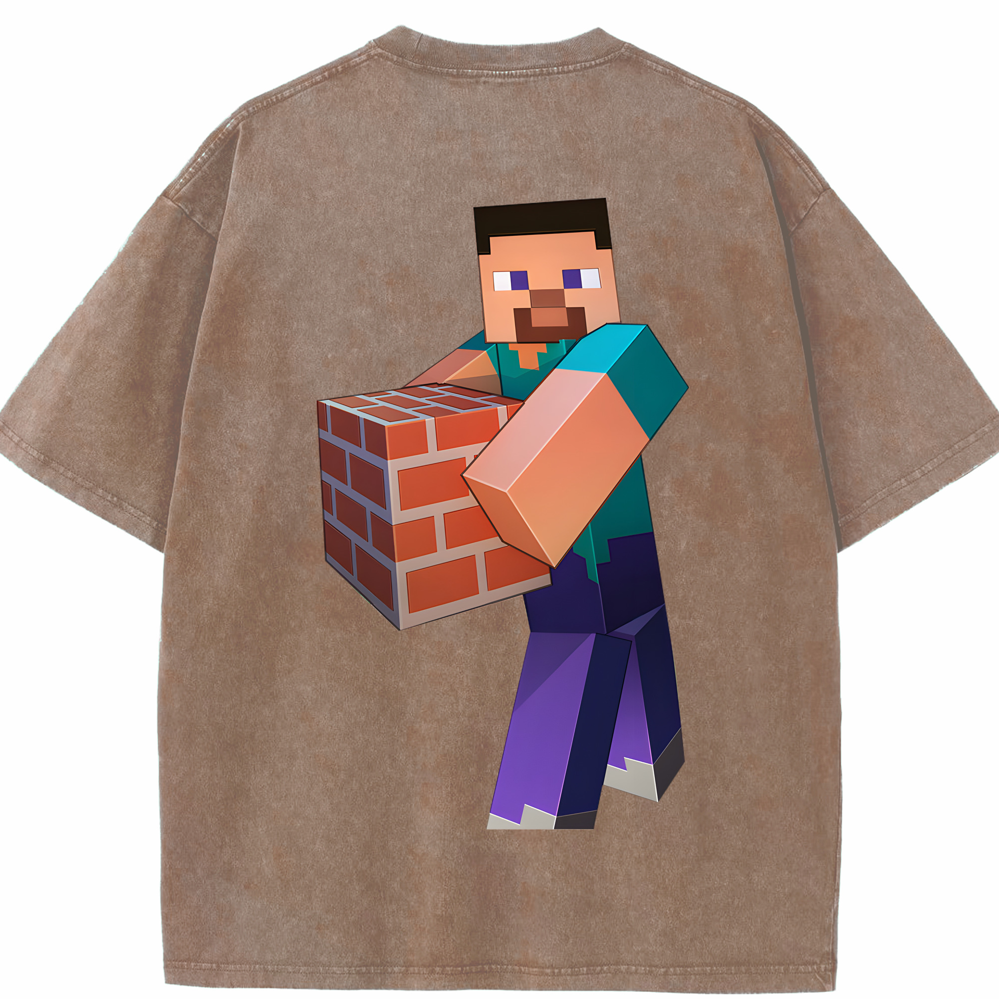 （画像用） マインクラフト ブロックの世界 Minecraft MC Block world 綿100% ヴィンテージ風 半袖Tシャツ（背面プリント）
