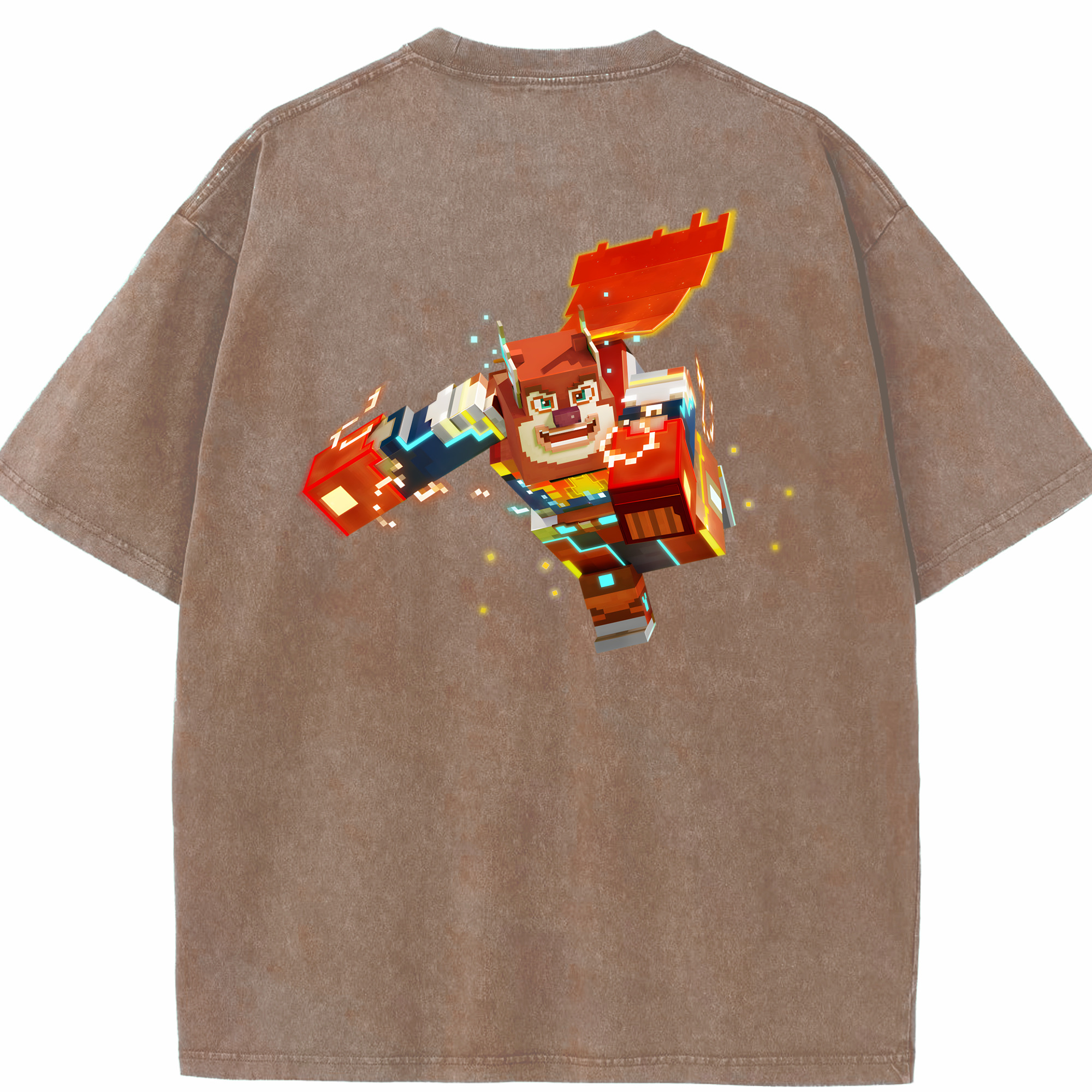 （画像用） マインクラフト ブロックの世界 Minecraft MC Block world 綿100% ヴィンテージ風 半袖Tシャツ（背面プリント）