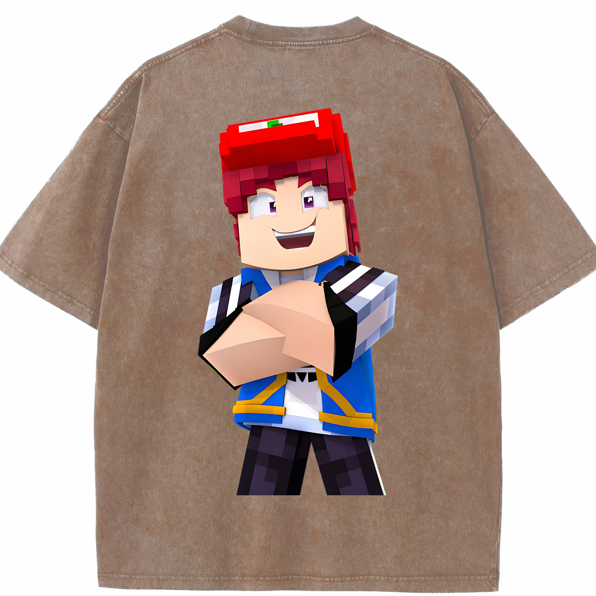 （画像用） マインクラフト ブロックの世界 Minecraft MC Block world 綿100% ヴィンテージ風 半袖Tシャツ（背面プリント）