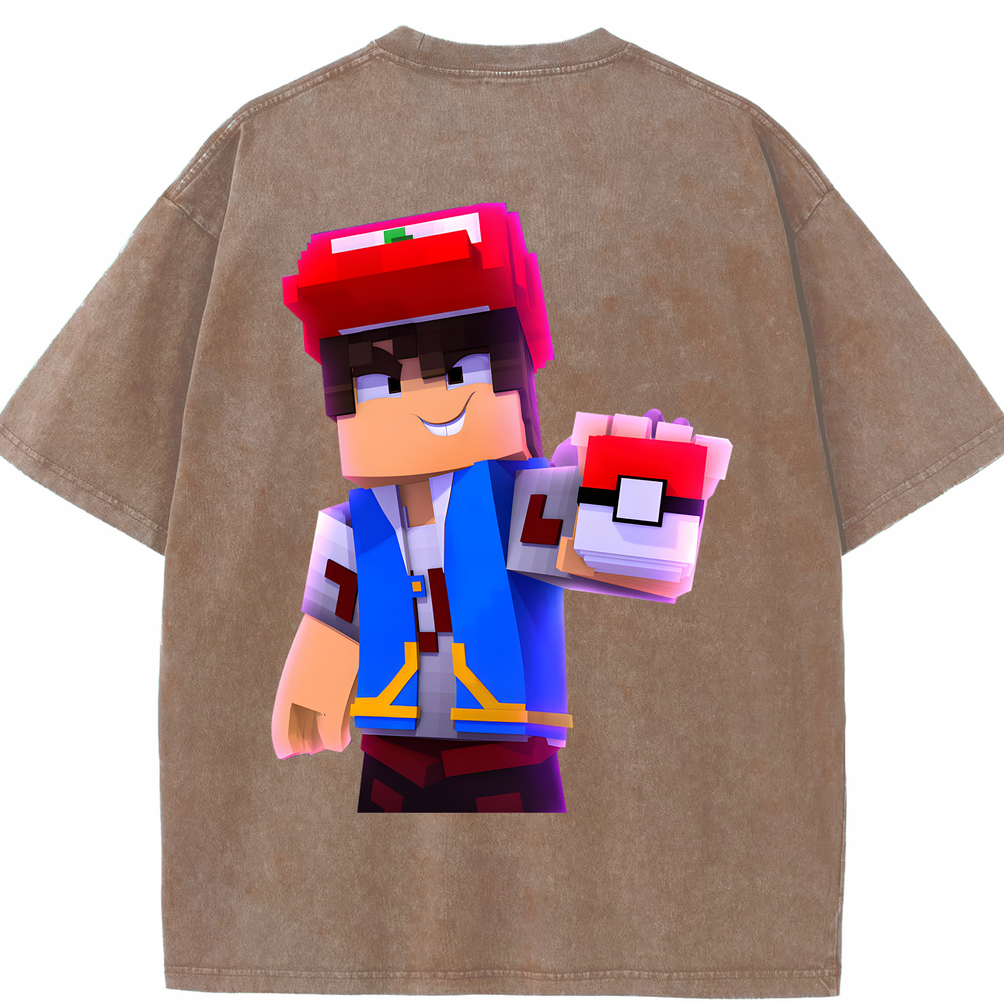 （画像用） マインクラフト ブロックの世界 Minecraft MC Block world 綿100% ヴィンテージ風 半袖Tシャツ（背面プリント）