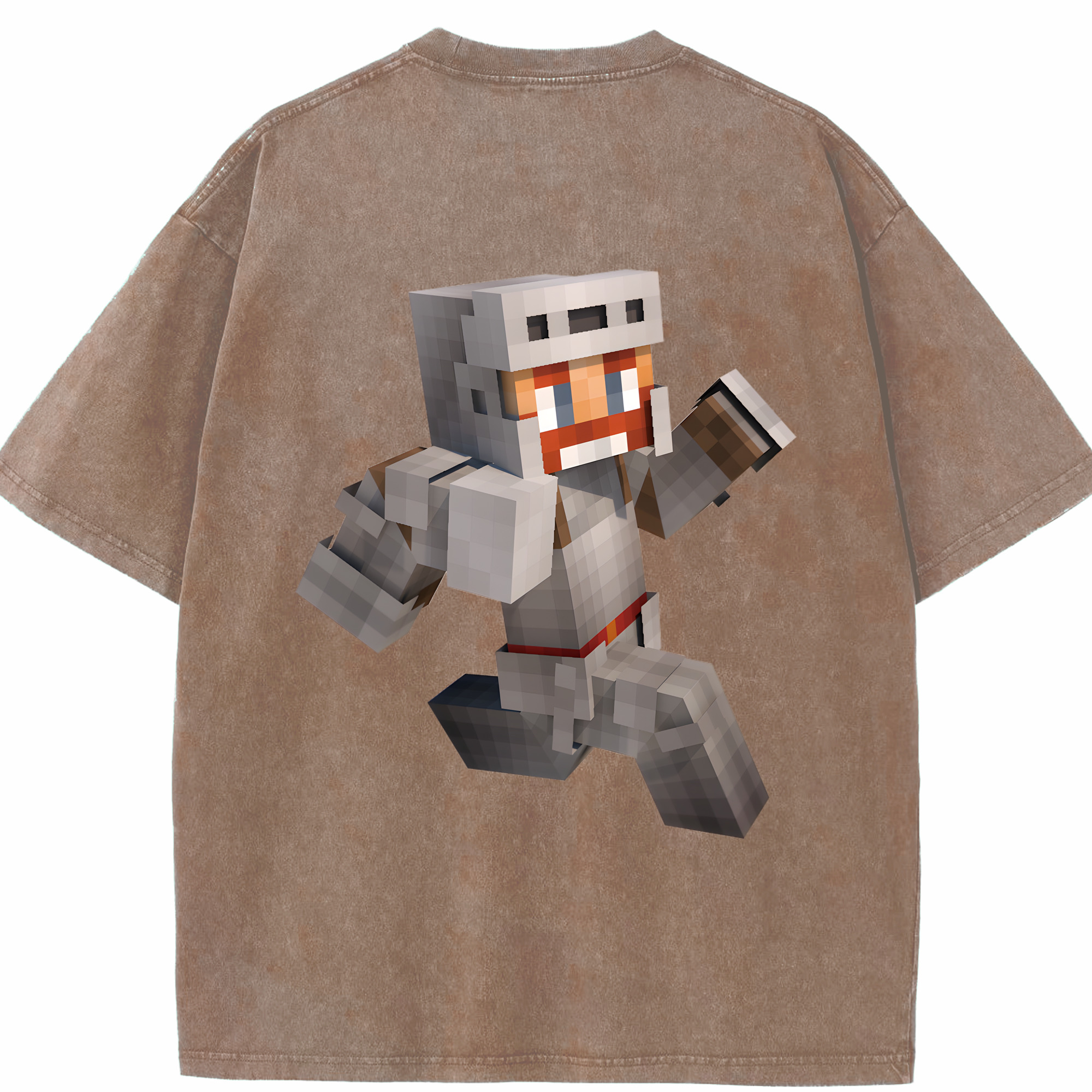 （画像用） マインクラフト ブロックの世界 Minecraft MC Block world 綿100% ヴィンテージ風 半袖Tシャツ（背面プリント）