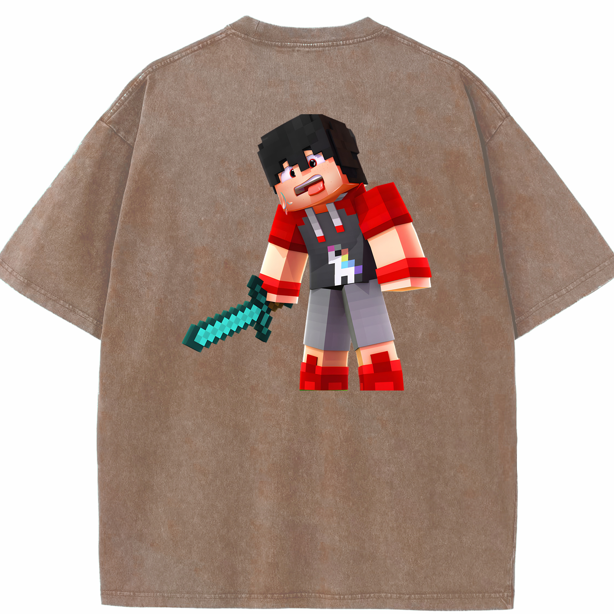（画像用） マインクラフト ブロックの世界 Minecraft MC Block world 綿100% ヴィンテージ風 半袖Tシャツ（背面プリント）
