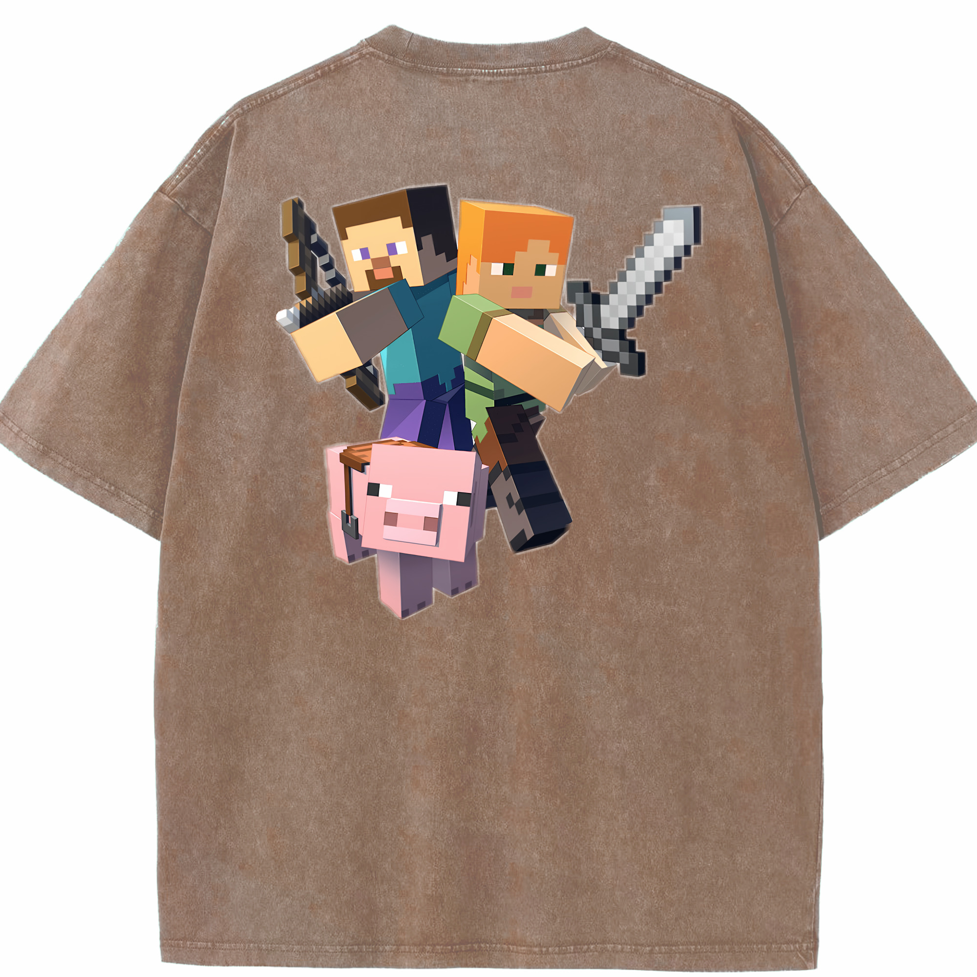 （画像用） マインクラフト ブロックの世界 Minecraft MC Block world 綿100% ヴィンテージ風 半袖Tシャツ（背面プリント）