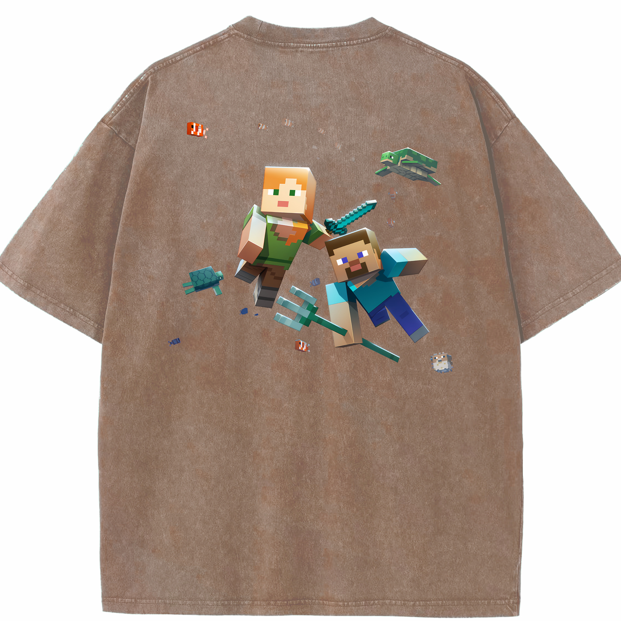（画像用） マインクラフト ブロックの世界 Minecraft MC Block world 綿100% ヴィンテージ風 半袖Tシャツ（背面プリント）