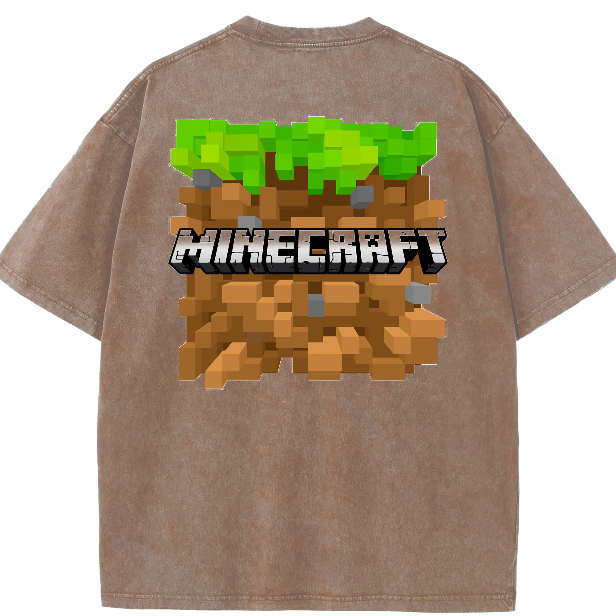 （画像用） マインクラフト ブロックの世界 Minecraft MC Block world 綿100% ヴィンテージ風 半袖Tシャツ（背面プリント）