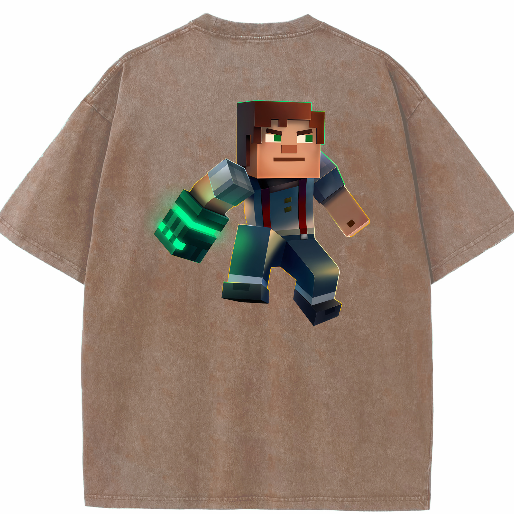 （画像用） マインクラフト ブロックの世界 Minecraft MC Block world 綿100% ヴィンテージ風 半袖Tシャツ（背面プリント）