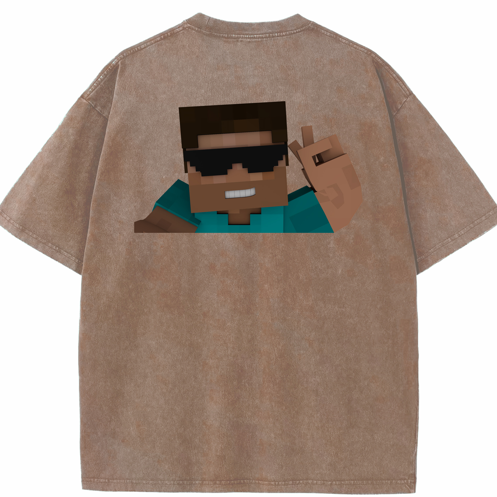 （画像用） マインクラフト ブロックの世界 Minecraft MC Block world 綿100% ヴィンテージ風 半袖Tシャツ（背面プリント）