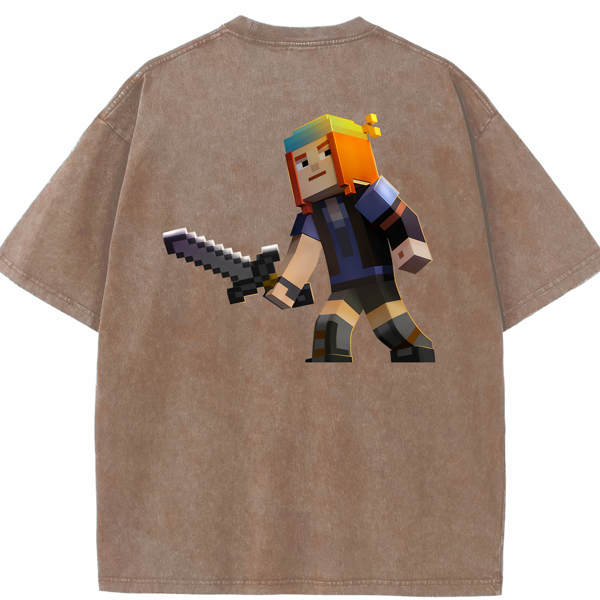 （画像用） マインクラフト ブロックの世界 Minecraft MC Block world 綿100% ヴィンテージ風 半袖Tシャツ（背面プリント）
