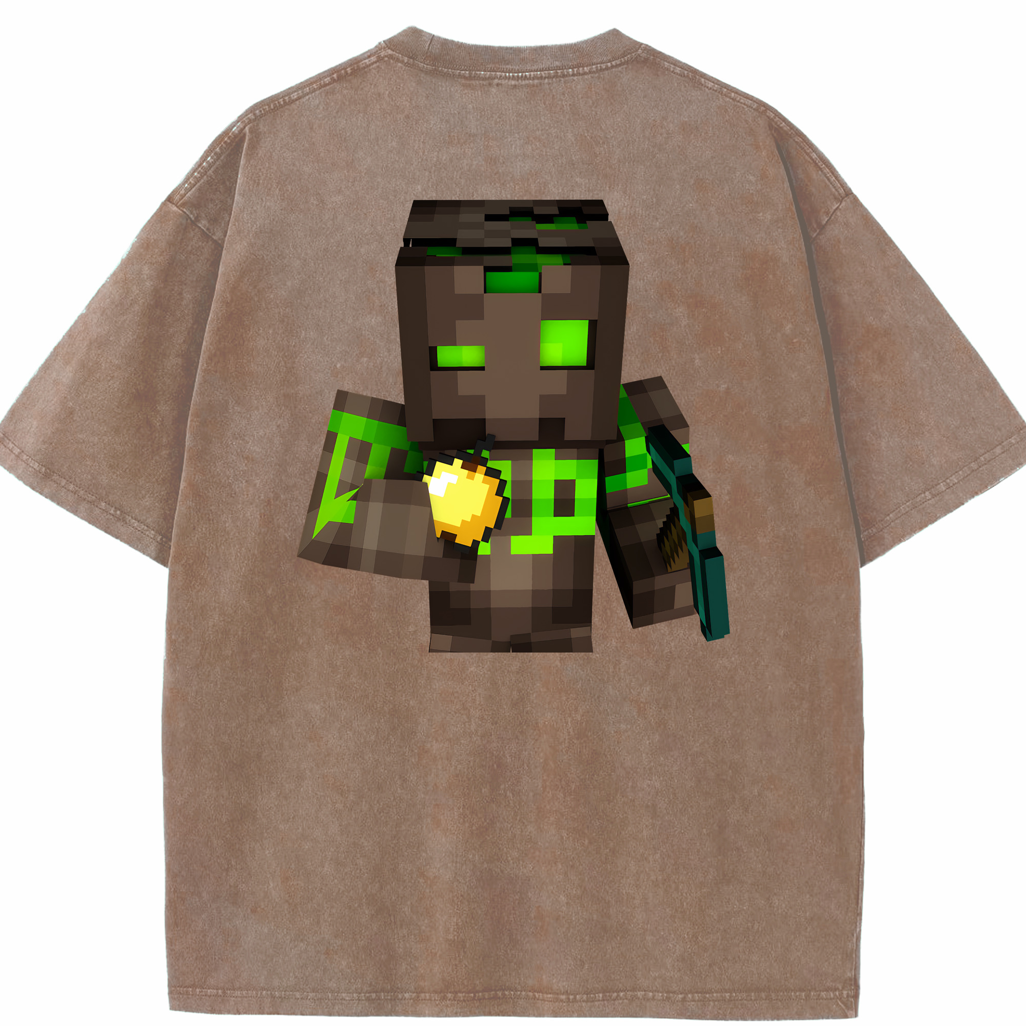 （画像用） マインクラフト ブロックの世界 Minecraft MC Block world 綿100% ヴィンテージ風 半袖Tシャツ（背面プリント）