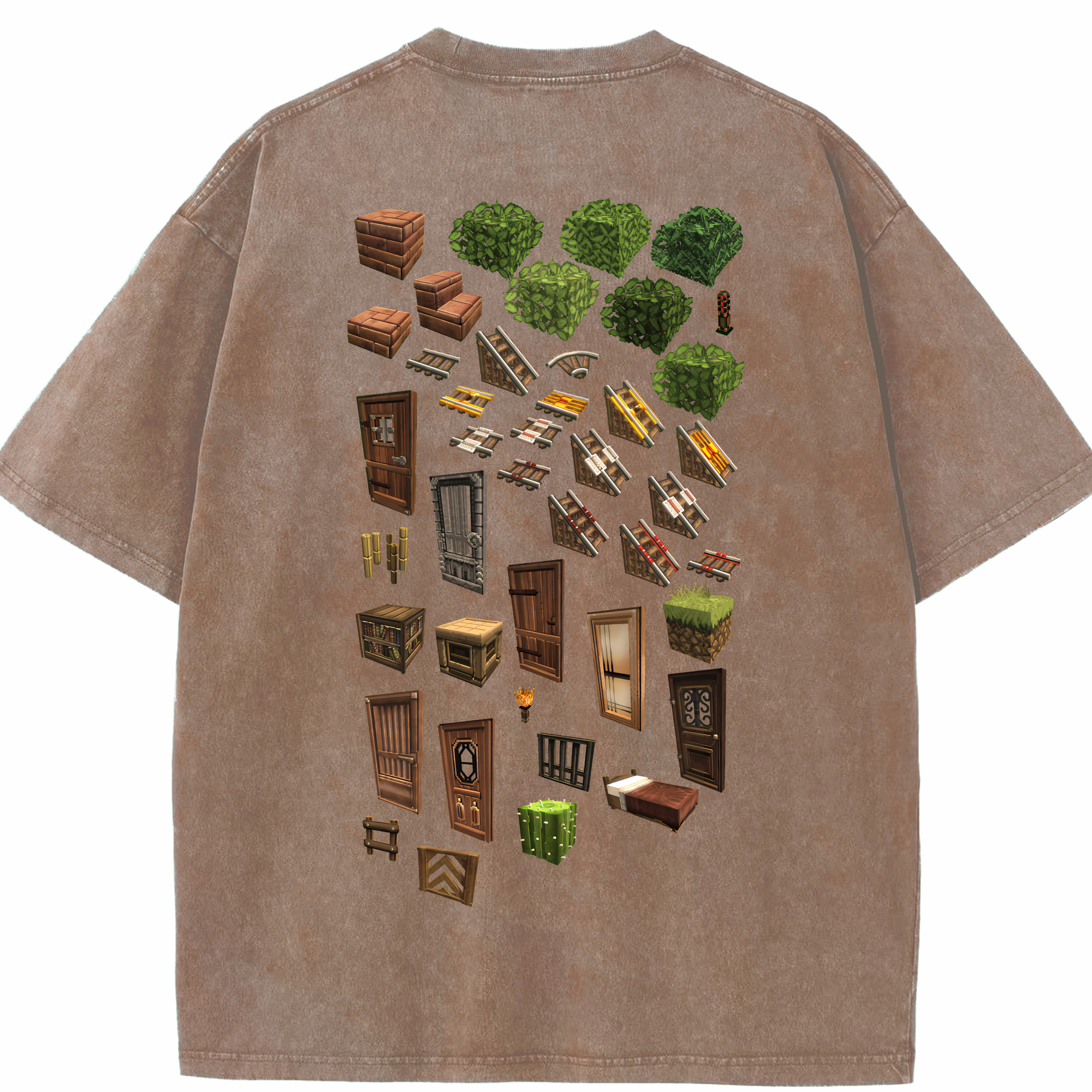 （画像用） マインクラフト ブロックの世界 Minecraft MC Block world 綿100% ヴィンテージ風 半袖Tシャツ（背面プリント）