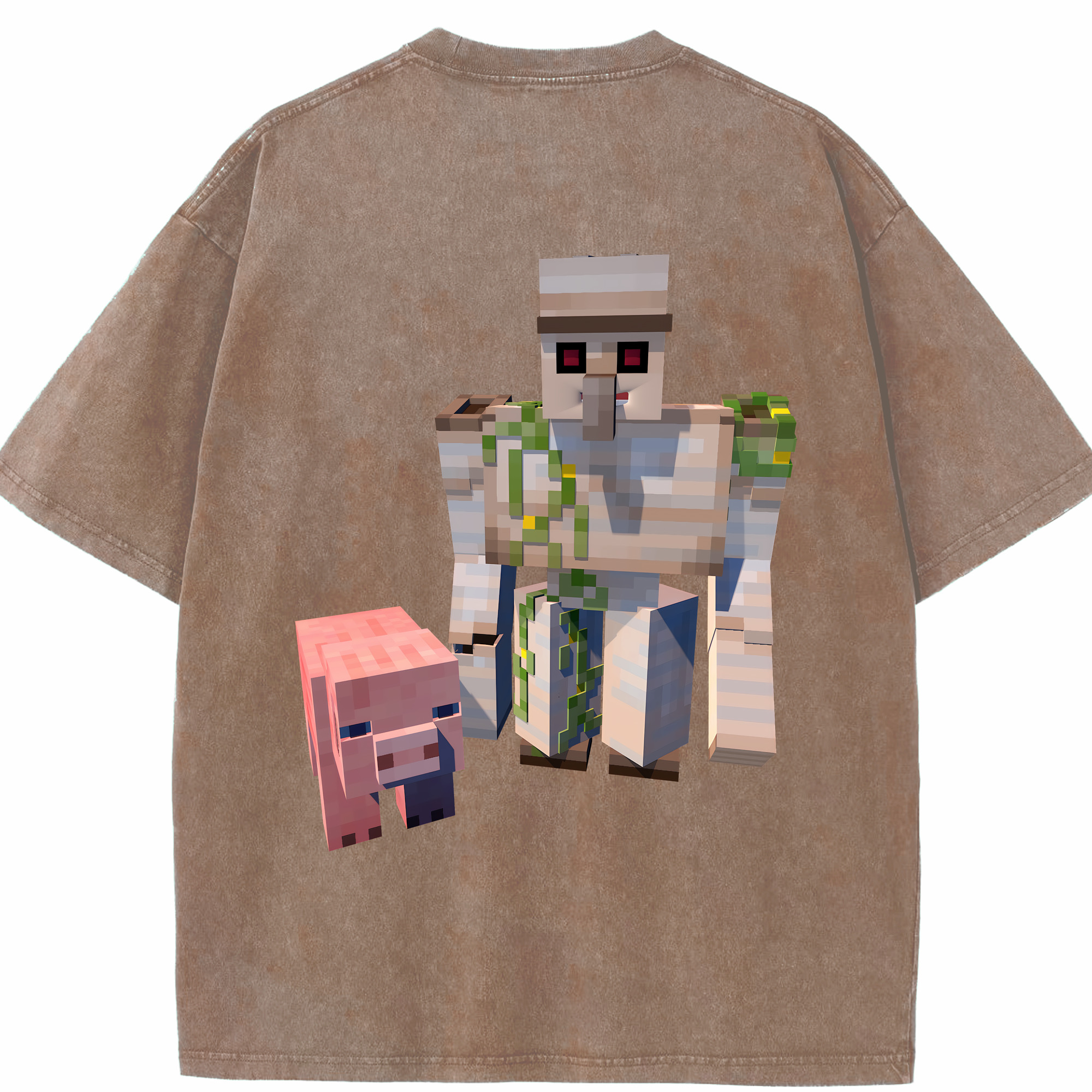 （画像用） マインクラフト ブロックの世界 Minecraft MC Block world 綿100% ヴィンテージ風 半袖Tシャツ（背面プリント）