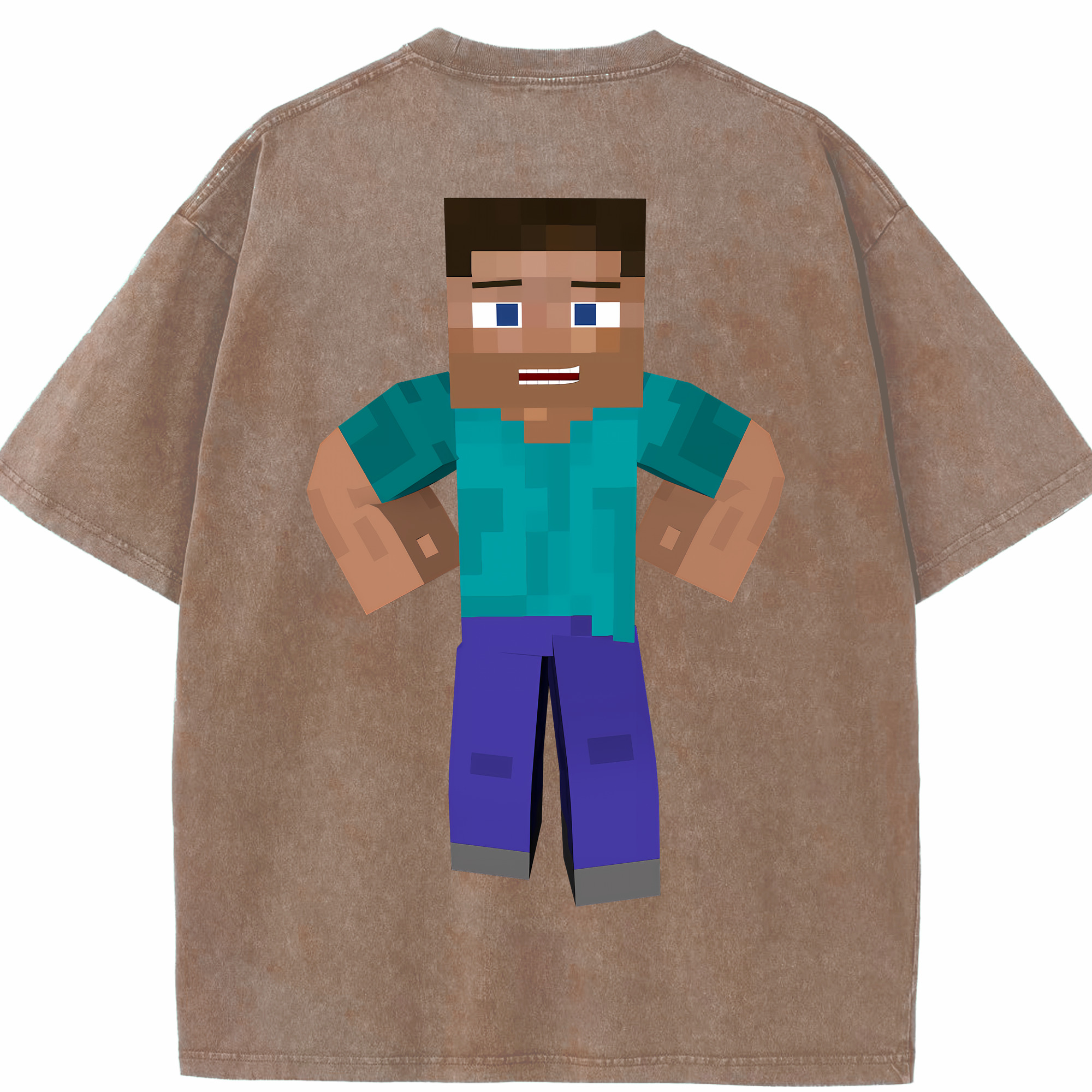 （画像用） マインクラフト ブロックの世界 Minecraft MC Block world 綿100% ヴィンテージ風 半袖Tシャツ（背面プリント）