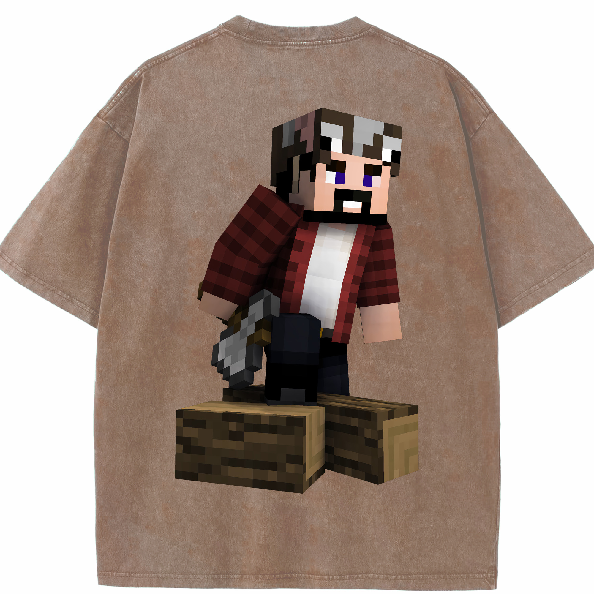 （画像用） マインクラフト ブロックの世界 Minecraft MC Block world 綿100% ヴィンテージ風 半袖Tシャツ（背面プリント）