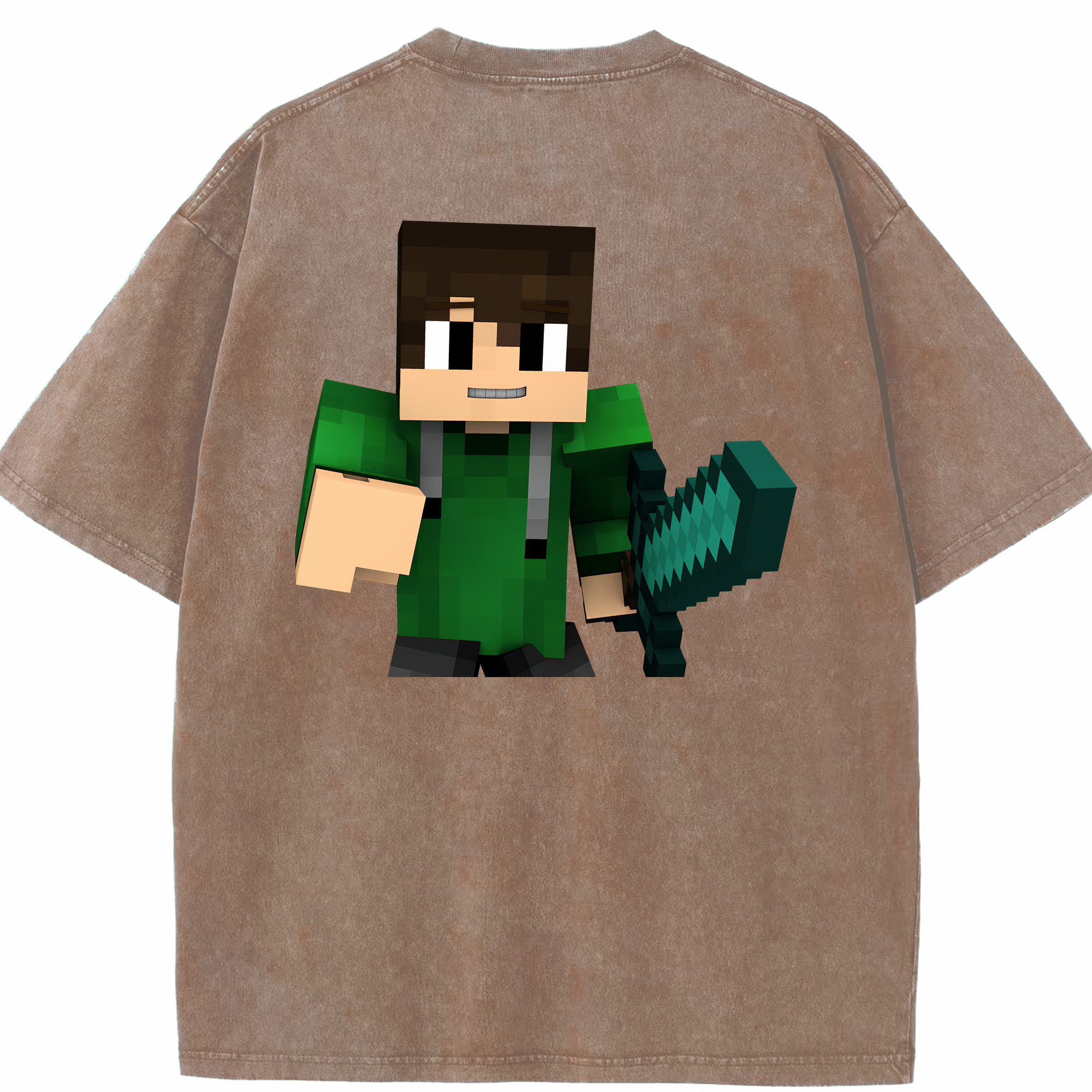 （画像用） マインクラフト ブロックの世界 Minecraft MC Block world 綿100% ヴィンテージ風 半袖Tシャツ（背面プリント）