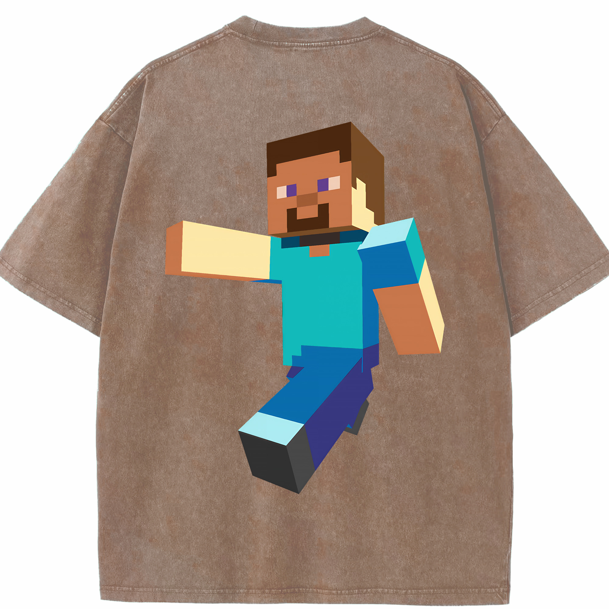 （画像用） マインクラフト ブロックの世界 Minecraft MC Block world 綿100% ヴィンテージ風 半袖Tシャツ（背面プリント）