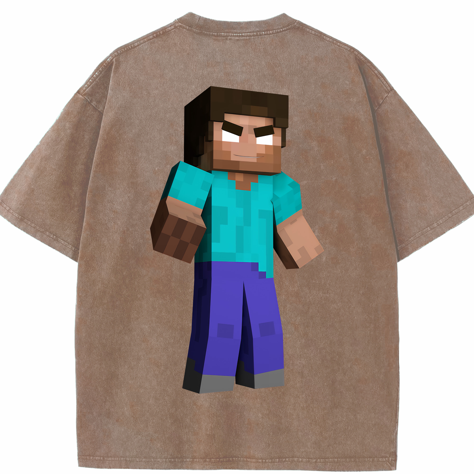 （画像用） マインクラフト ブロックの世界 Minecraft MC Block world 綿100% ヴィンテージ風 半袖Tシャツ（背面プリント）