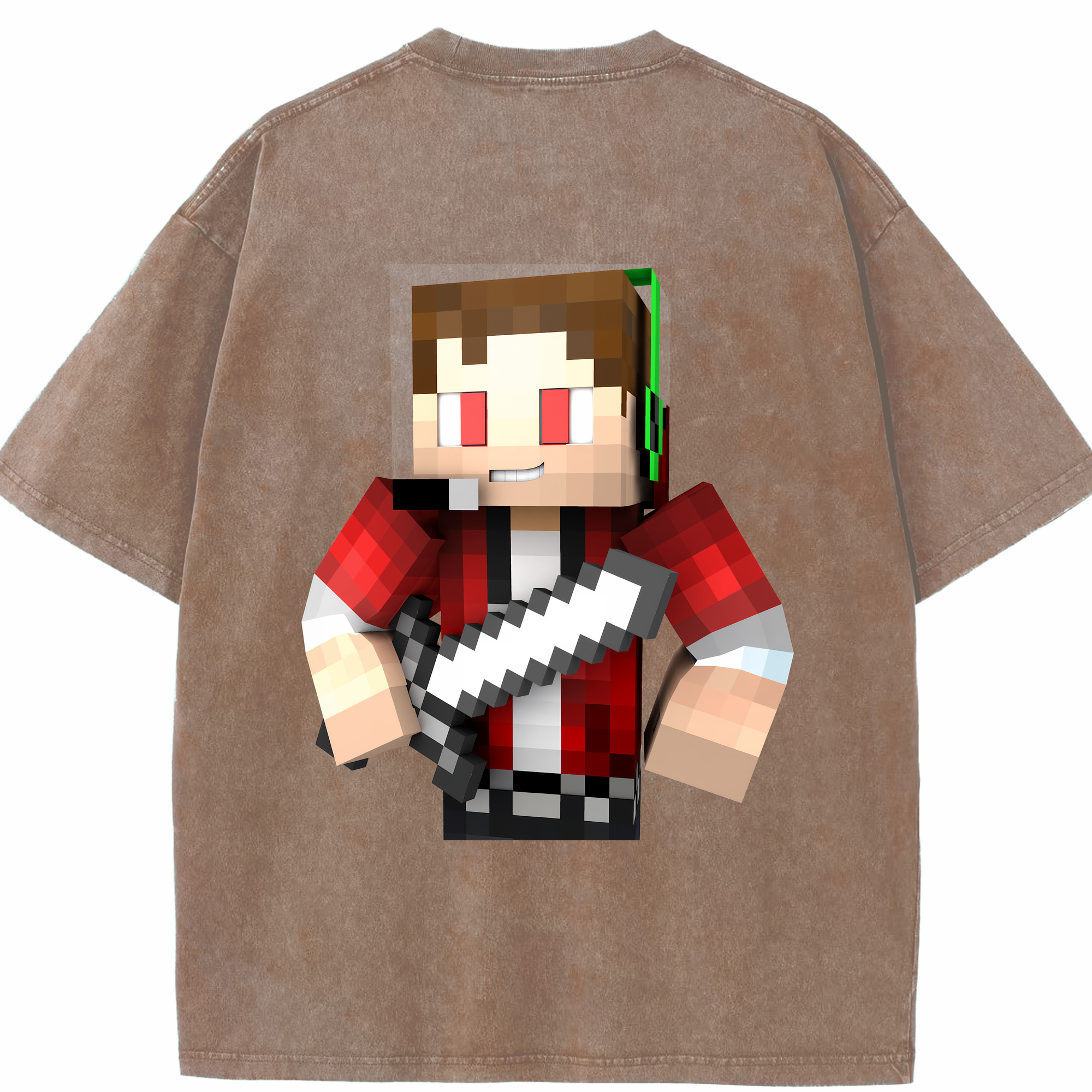 （画像用） マインクラフト ブロックの世界 Minecraft MC Block world 綿100% ヴィンテージ風 半袖Tシャツ（背面プリント）