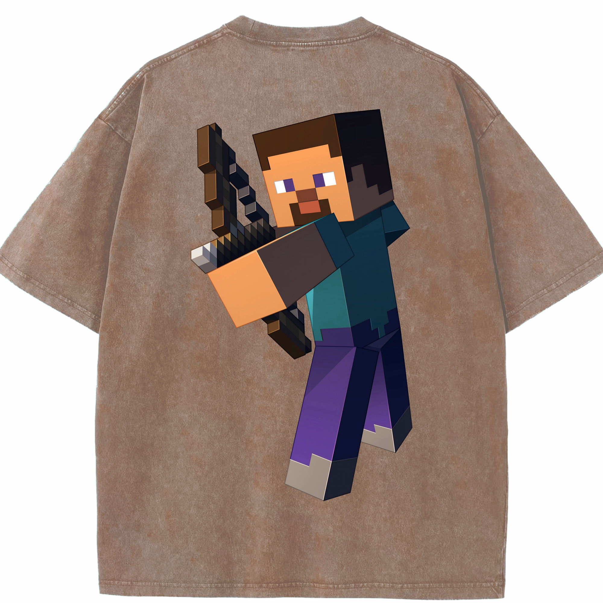 （画像用） マインクラフト ブロックの世界 Minecraft MC Block world 綿100% ヴィンテージ風 半袖Tシャツ（背面プリント）