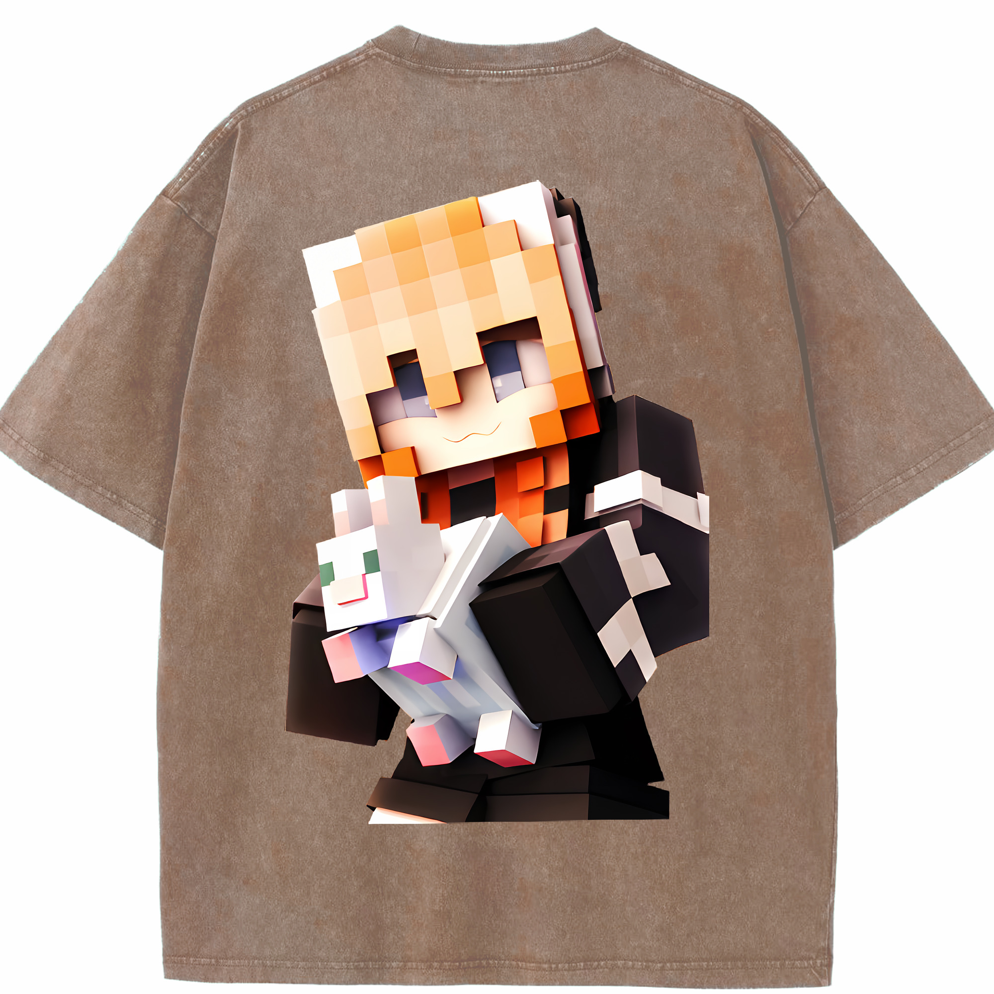 （画像用） マインクラフト ブロックの世界 Minecraft MC Block world 綿100% ヴィンテージ風 半袖Tシャツ（背面プリント）