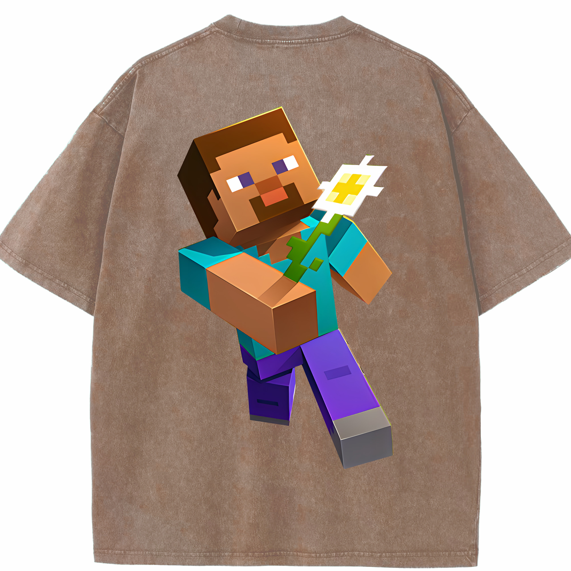 （画像用） マインクラフト ブロックの世界 Minecraft MC Block world 綿100% ヴィンテージ風 半袖Tシャツ（背面プリント）