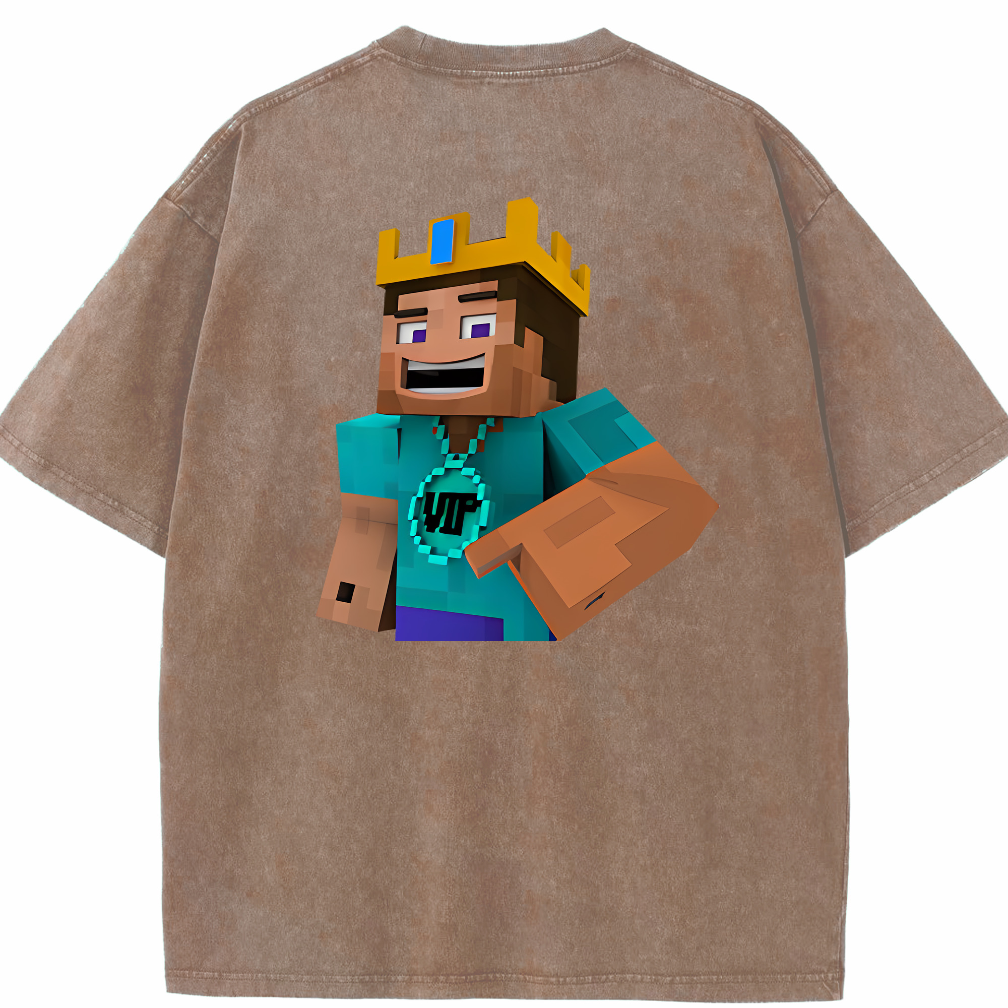 （画像用） マインクラフト ブロックの世界 Minecraft MC Block world 綿100% ヴィンテージ風 半袖Tシャツ（背面プリント）