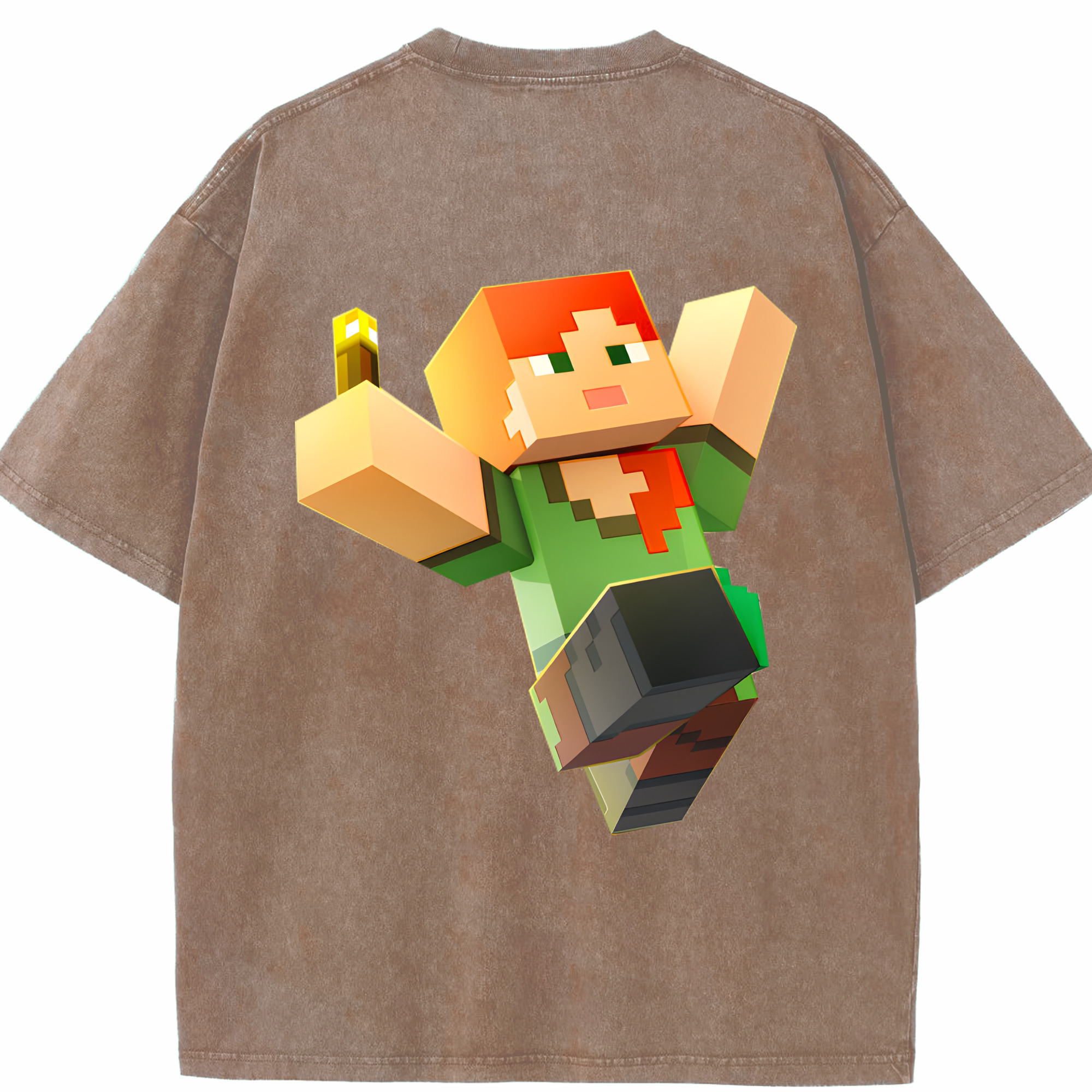 （画像用） マインクラフト ブロックの世界 Minecraft MC Block world 綿100% ヴィンテージ風 半袖Tシャツ（背面プリント）