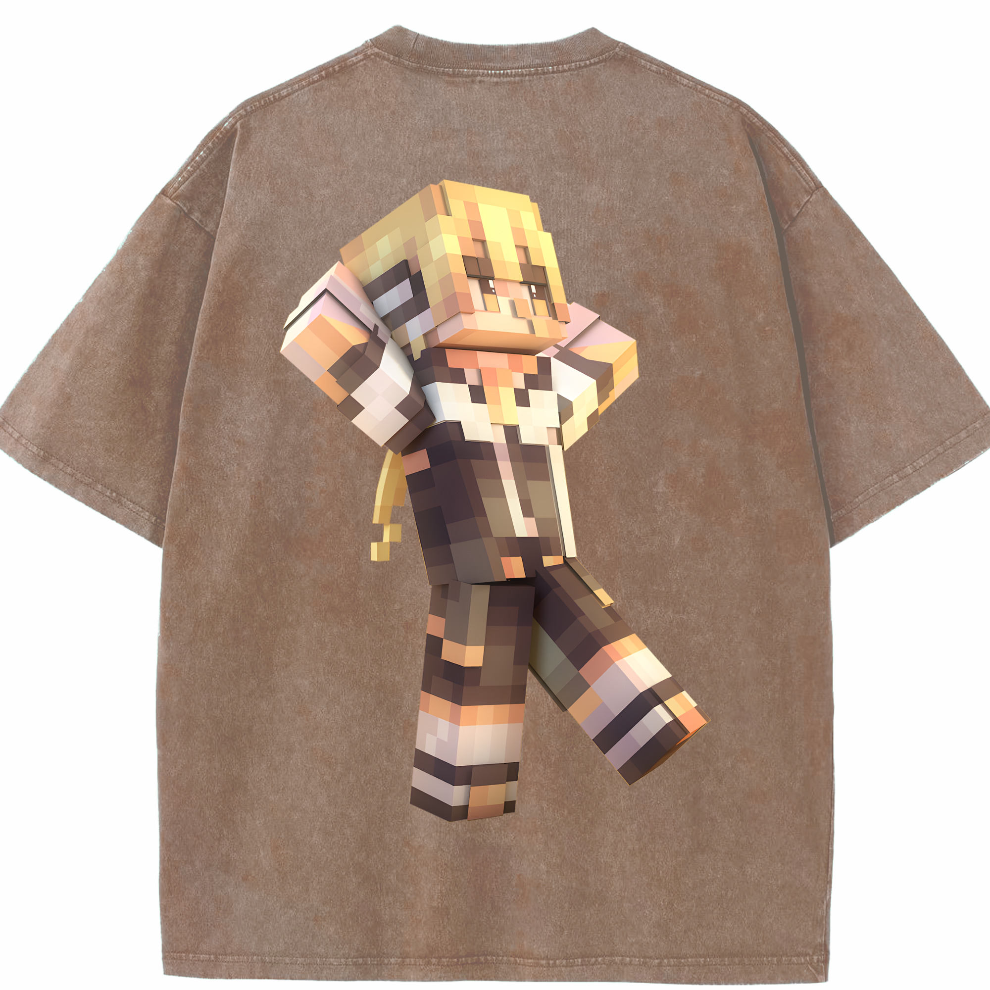 （画像用） マインクラフト ブロックの世界 Minecraft MC Block world 綿100% ヴィンテージ風 半袖Tシャツ（背面プリント）