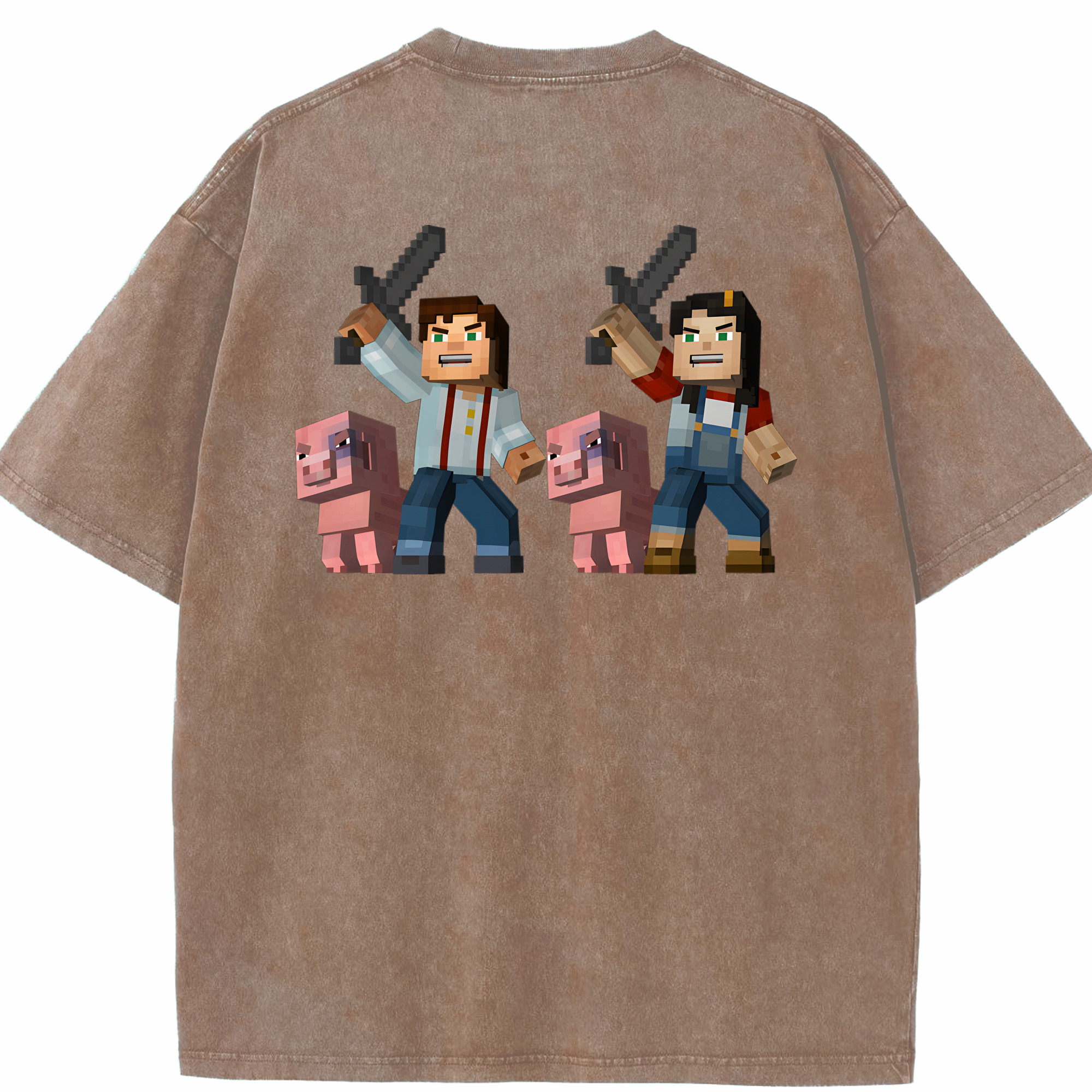 （画像用） マインクラフト ブロックの世界 Minecraft MC Block world 綿100% ヴィンテージ風 半袖Tシャツ（背面プリント）
