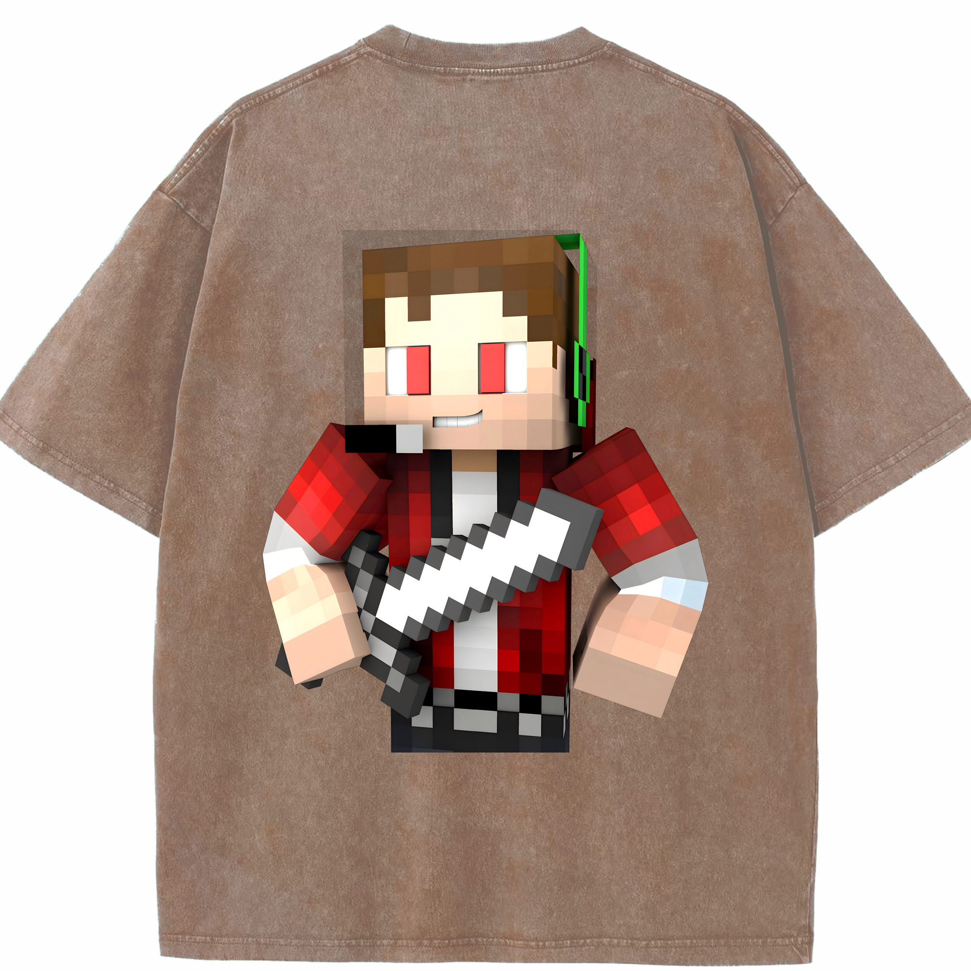 （画像用） マインクラフト ブロックの世界 Minecraft MC Block world 綿100% ヴィンテージ風 半袖Tシャツ（背面プリント）