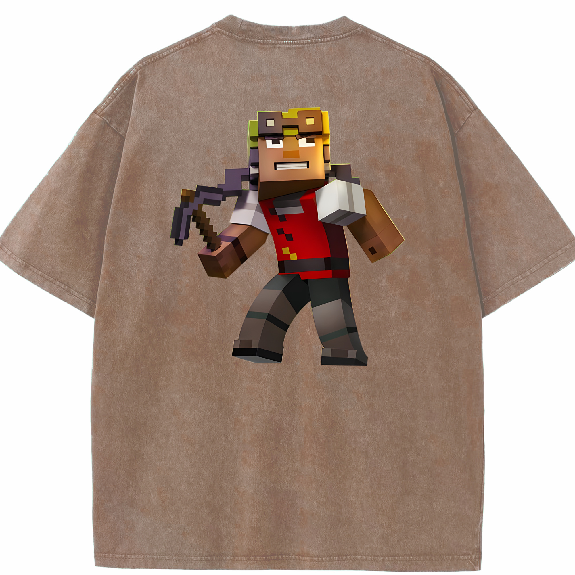 （画像用） マインクラフト ブロックの世界 Minecraft MC Block world 綿100% ヴィンテージ風 半袖Tシャツ（背面プリント）