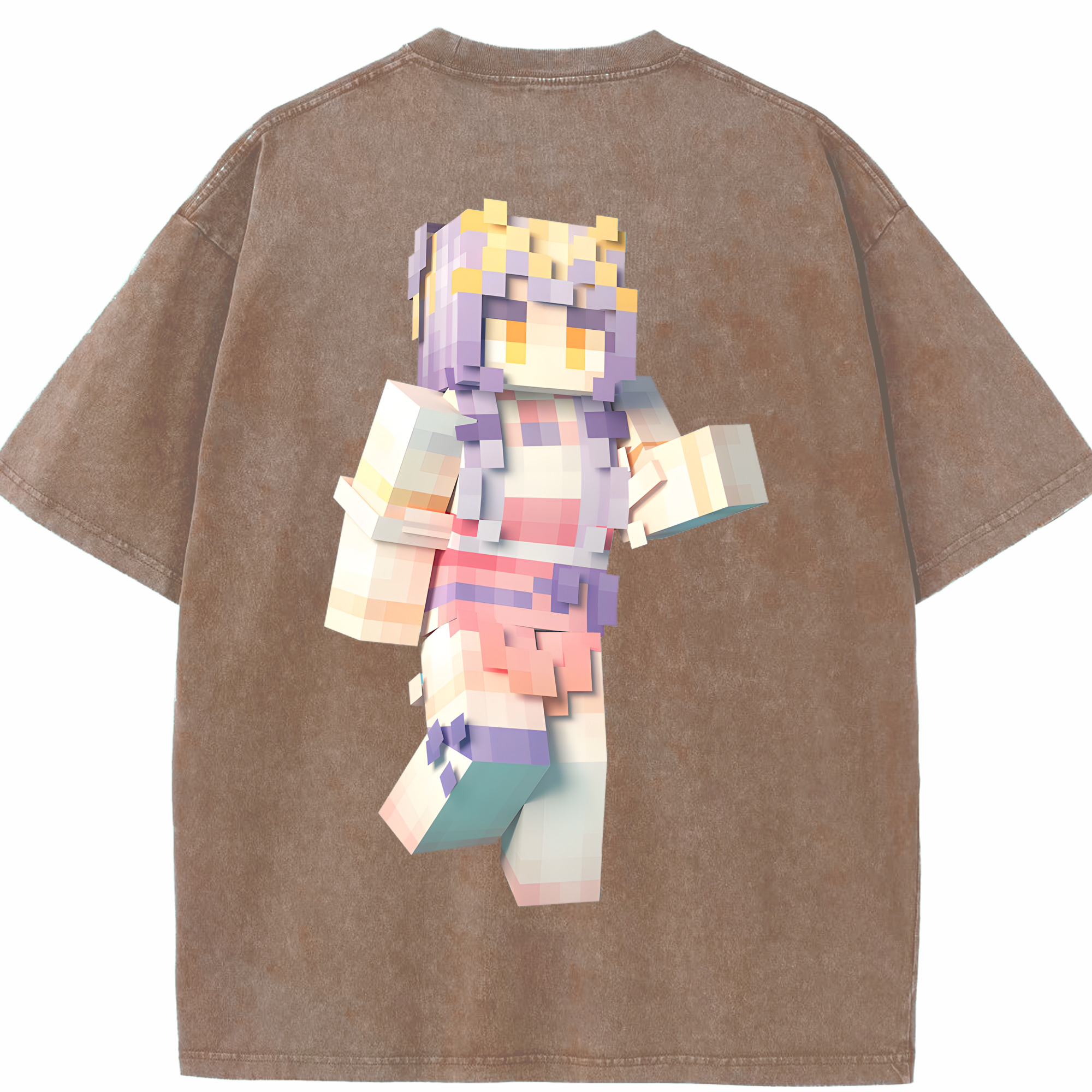 （画像用） マインクラフト ブロックの世界 Minecraft MC Block world 綿100% ヴィンテージ風 半袖Tシャツ（背面プリント）
