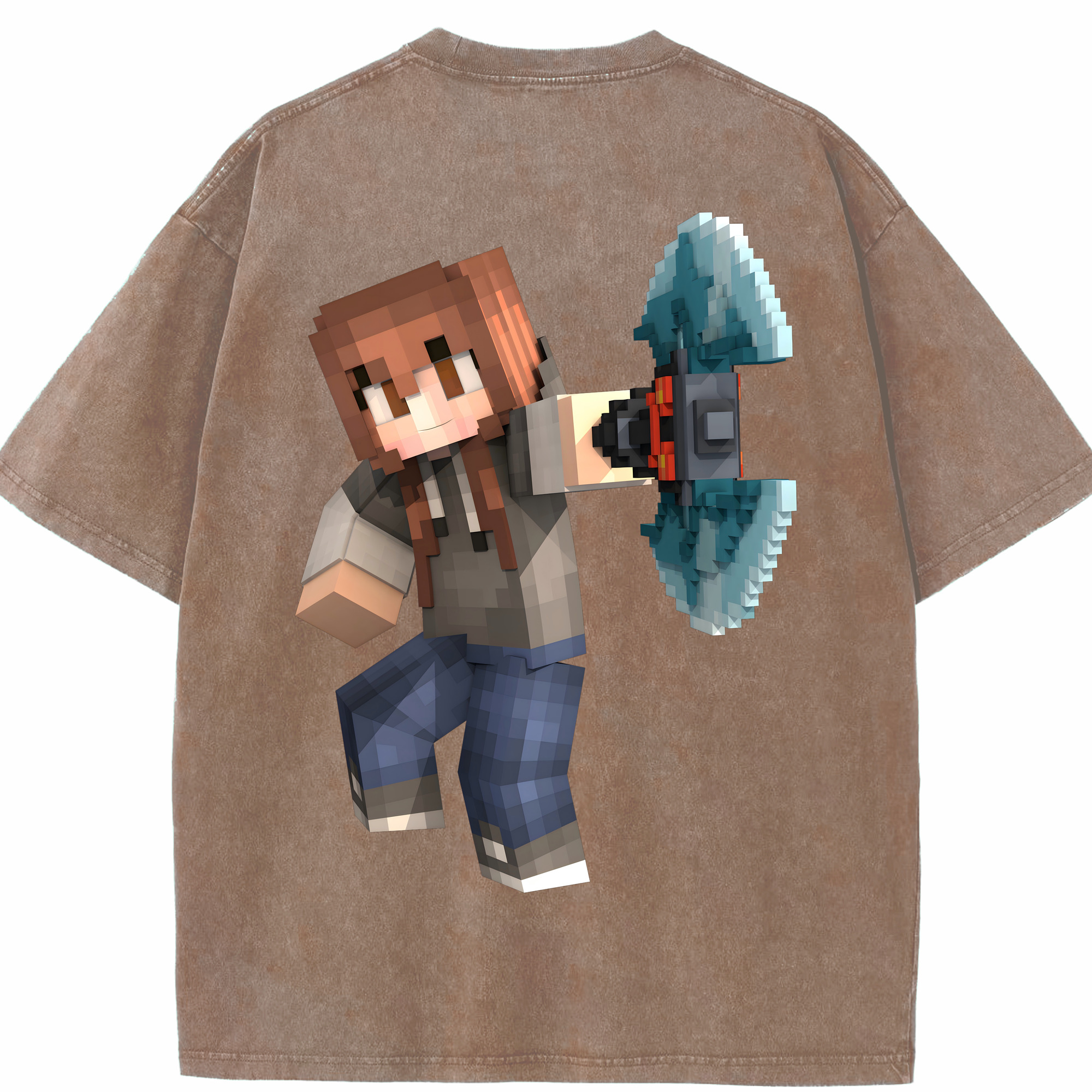 （画像用） マインクラフト ブロックの世界 Minecraft MC Block world 綿100% ヴィンテージ風 半袖Tシャツ（背面プリント）