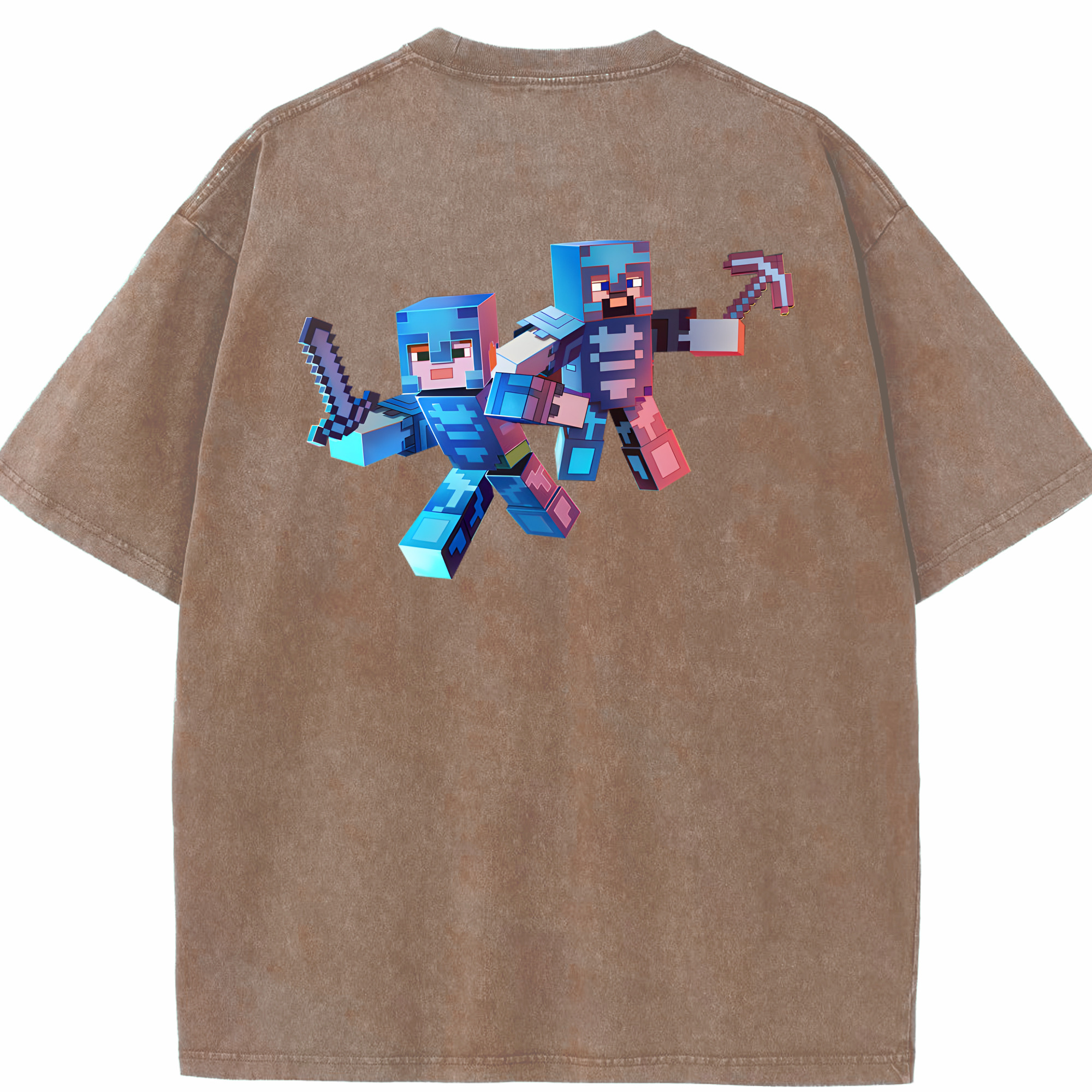 （画像用） マインクラフト ブロックの世界 Minecraft MC Block world 綿100% ヴィンテージ風 半袖Tシャツ（背面プリント）