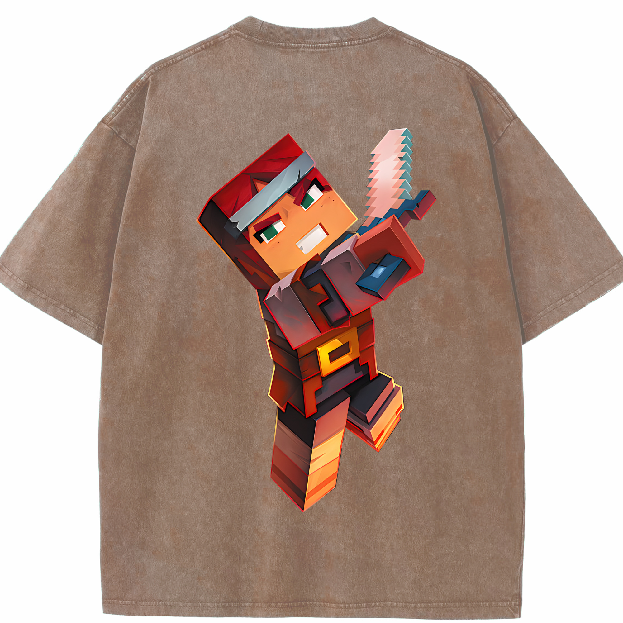 （画像用） マインクラフト ブロックの世界 Minecraft MC Block world 綿100% ヴィンテージ風 半袖Tシャツ（背面プリント）