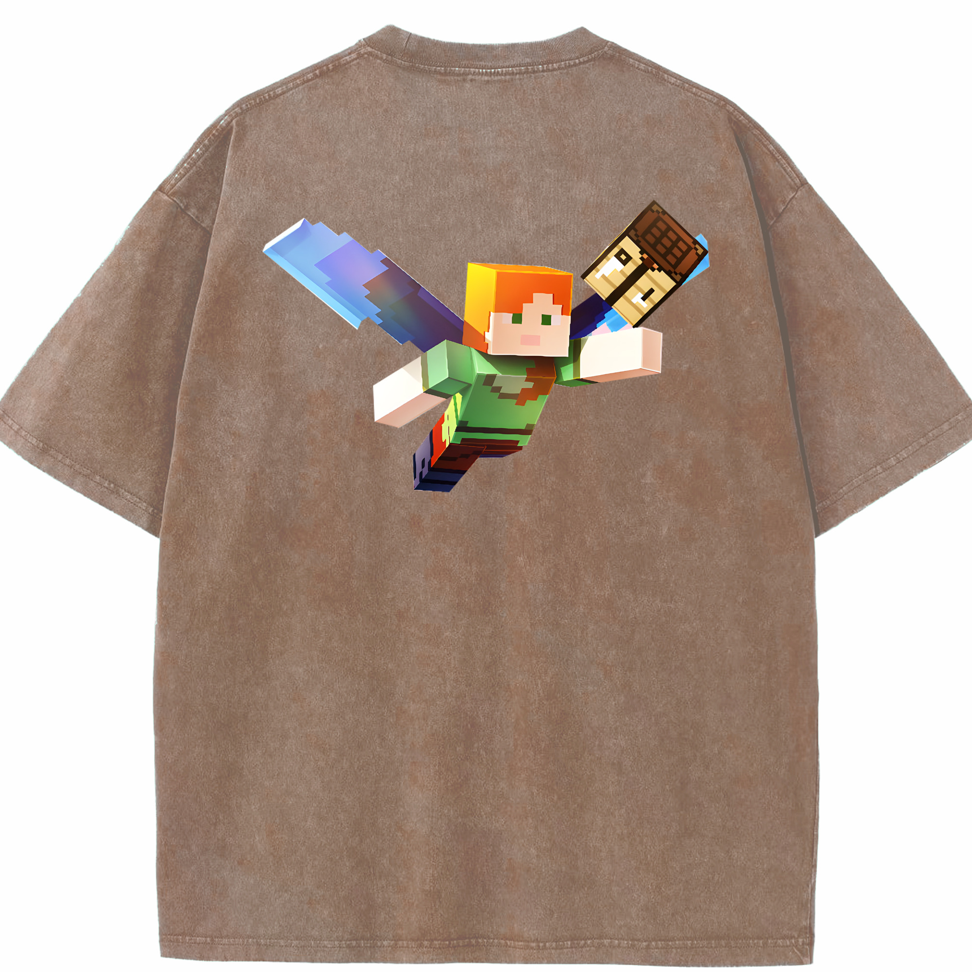 （画像用） マインクラフト ブロックの世界 Minecraft MC Block world 綿100% ヴィンテージ風 半袖Tシャツ（背面プリント）