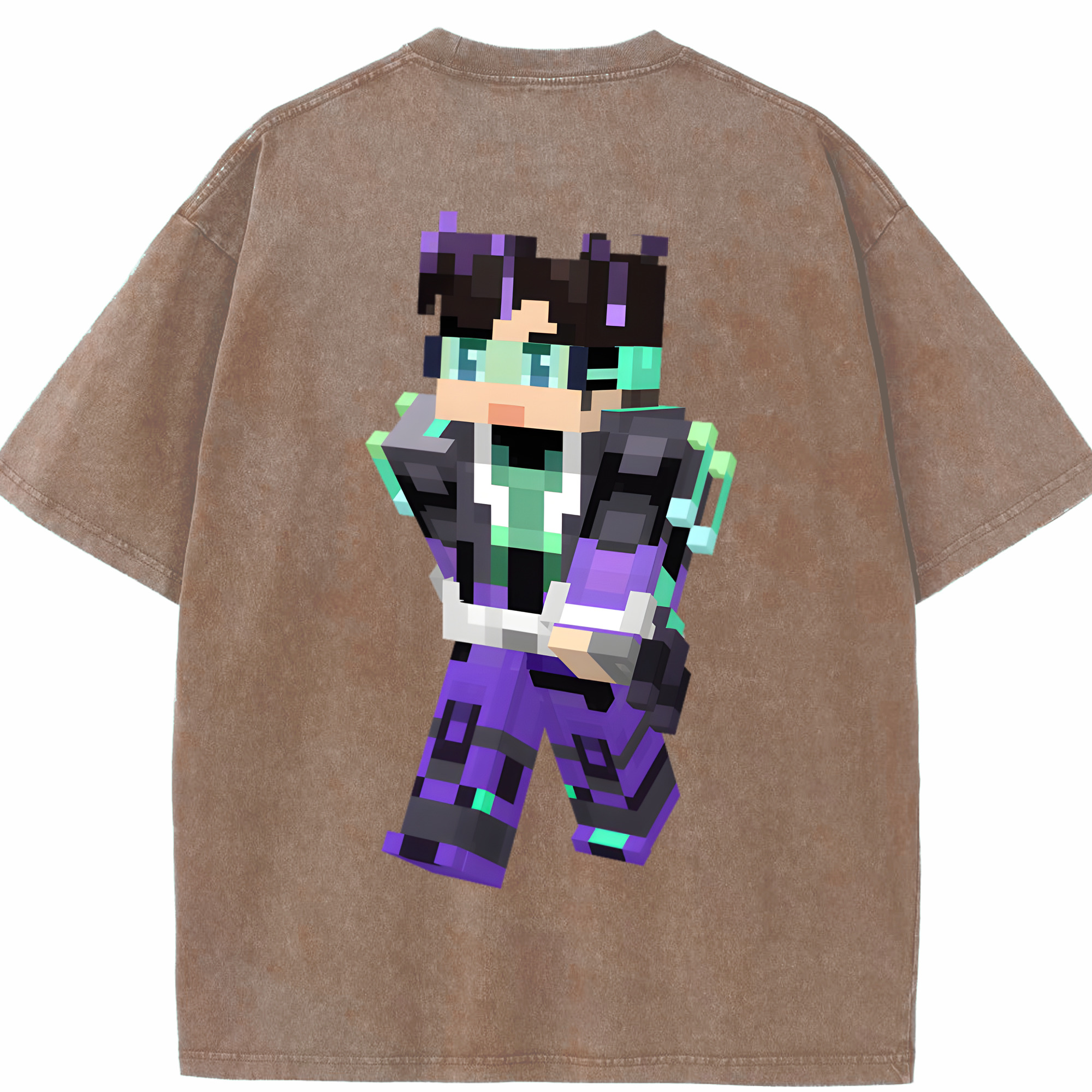 （画像用） マインクラフト ブロックの世界 Minecraft MC Block world 綿100% ヴィンテージ風 半袖Tシャツ（背面プリント）
