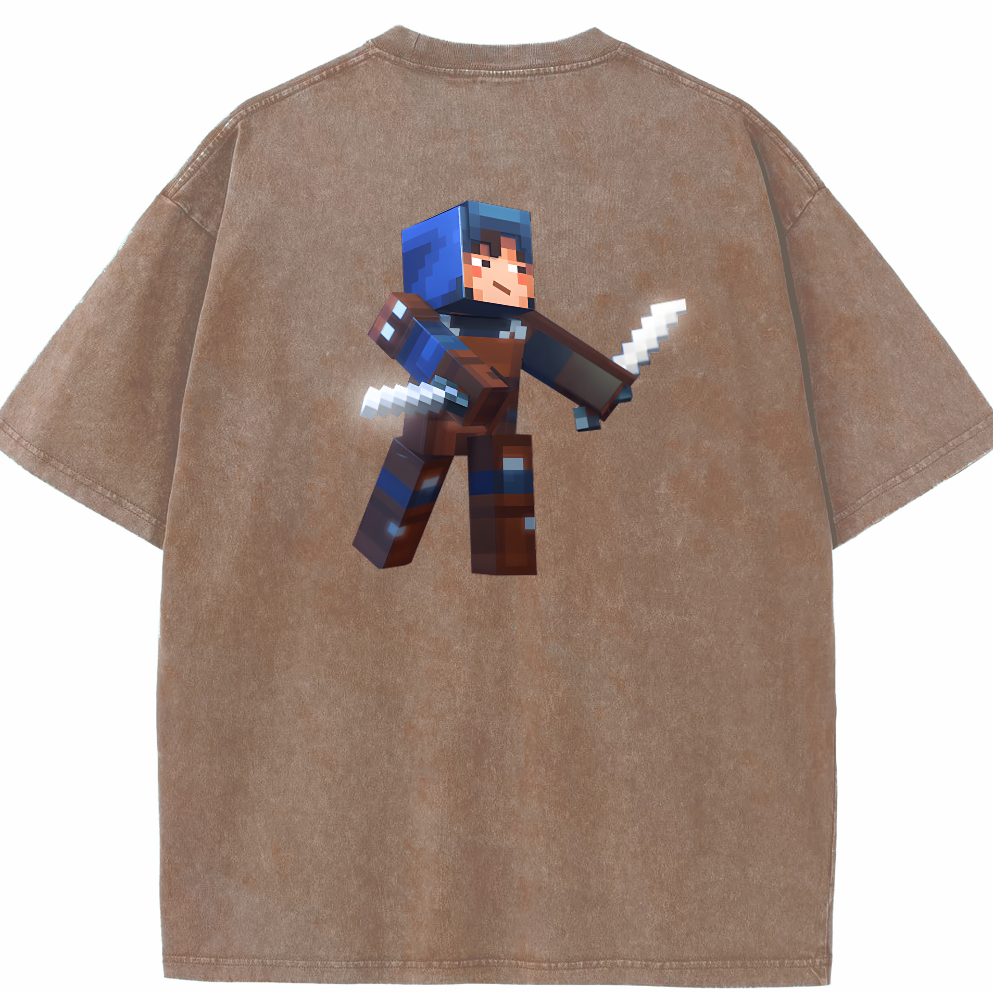 （画像用） マインクラフト ブロックの世界 Minecraft MC Block world 綿100% ヴィンテージ風 半袖Tシャツ（背面プリント）