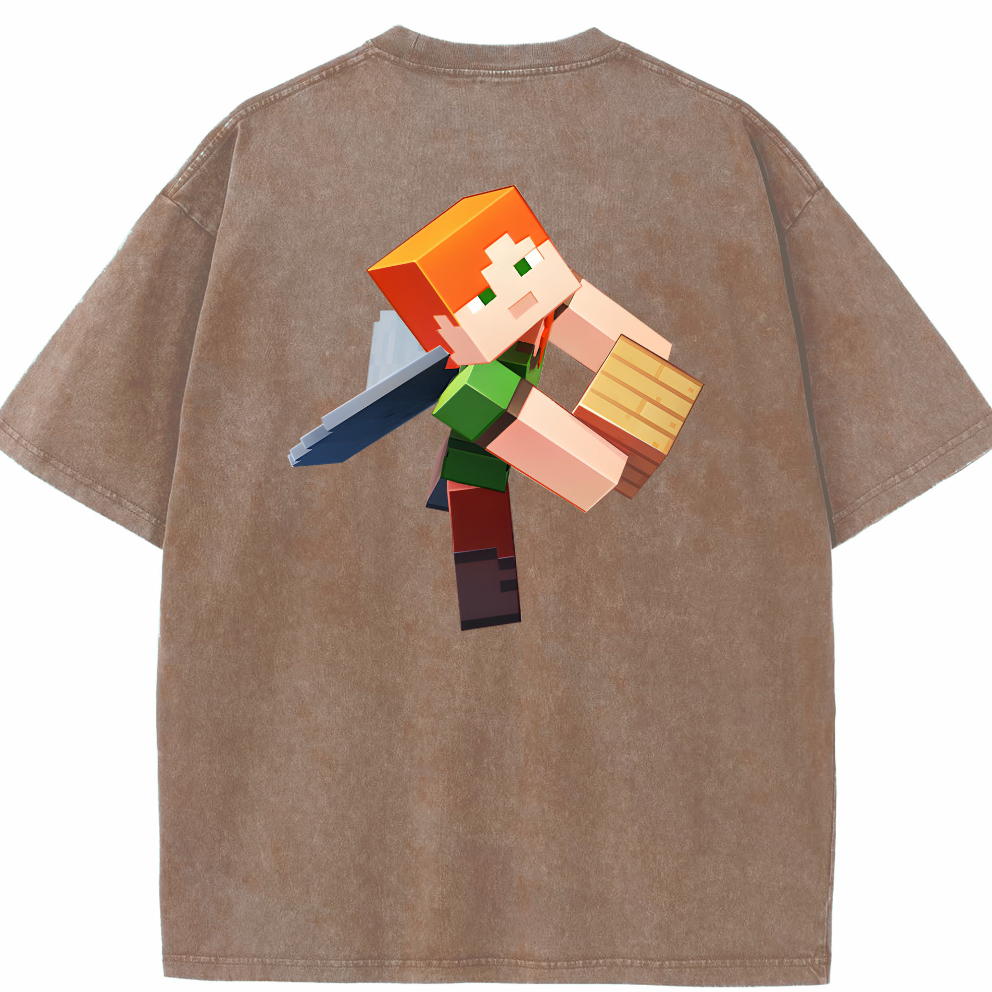 （画像用） マインクラフト ブロックの世界 Minecraft MC Block world 綿100% ヴィンテージ風 半袖Tシャツ（背面プリント）