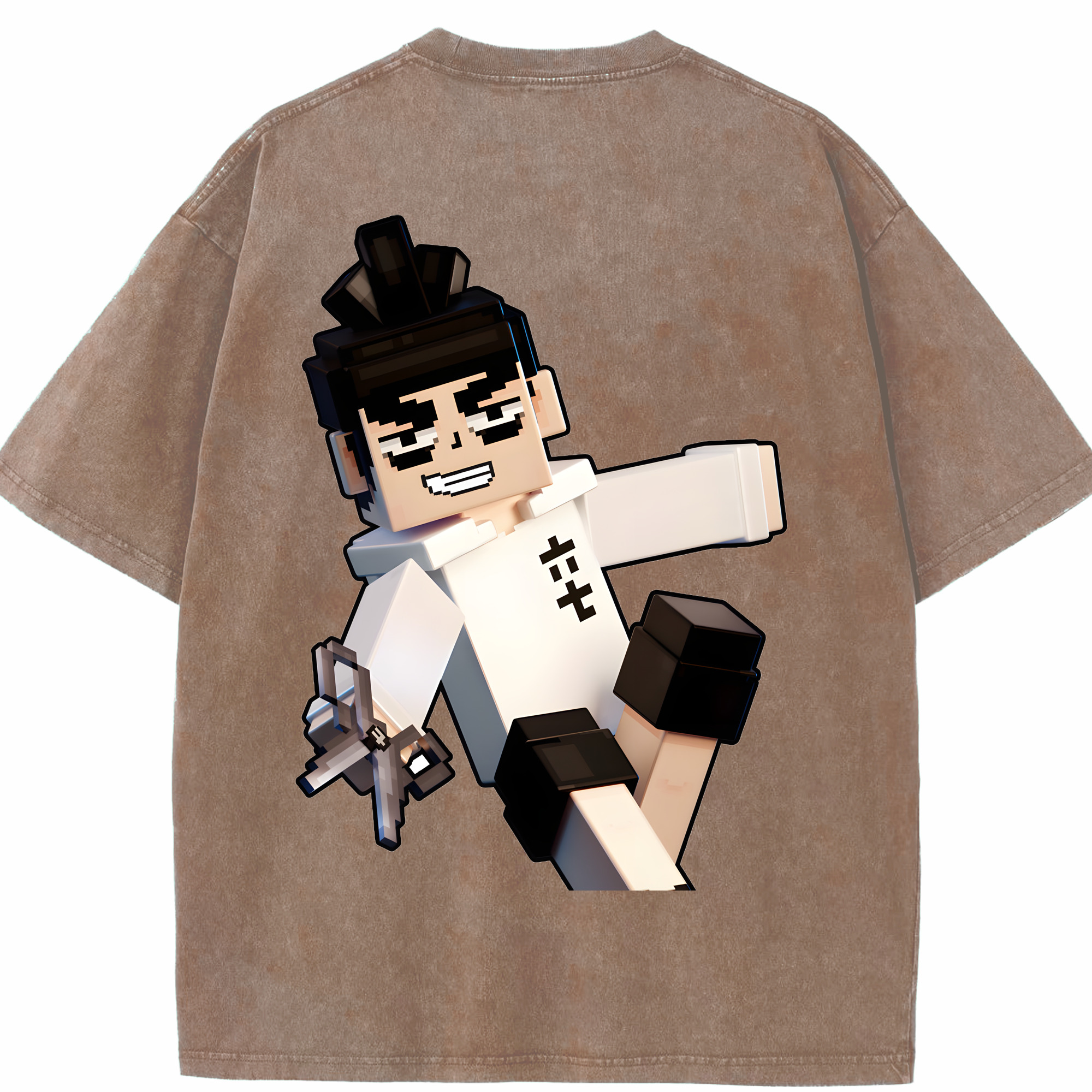 （画像用） マインクラフト ブロックの世界 Minecraft MC Block world 綿100% ヴィンテージ風 半袖Tシャツ（背面プリント）